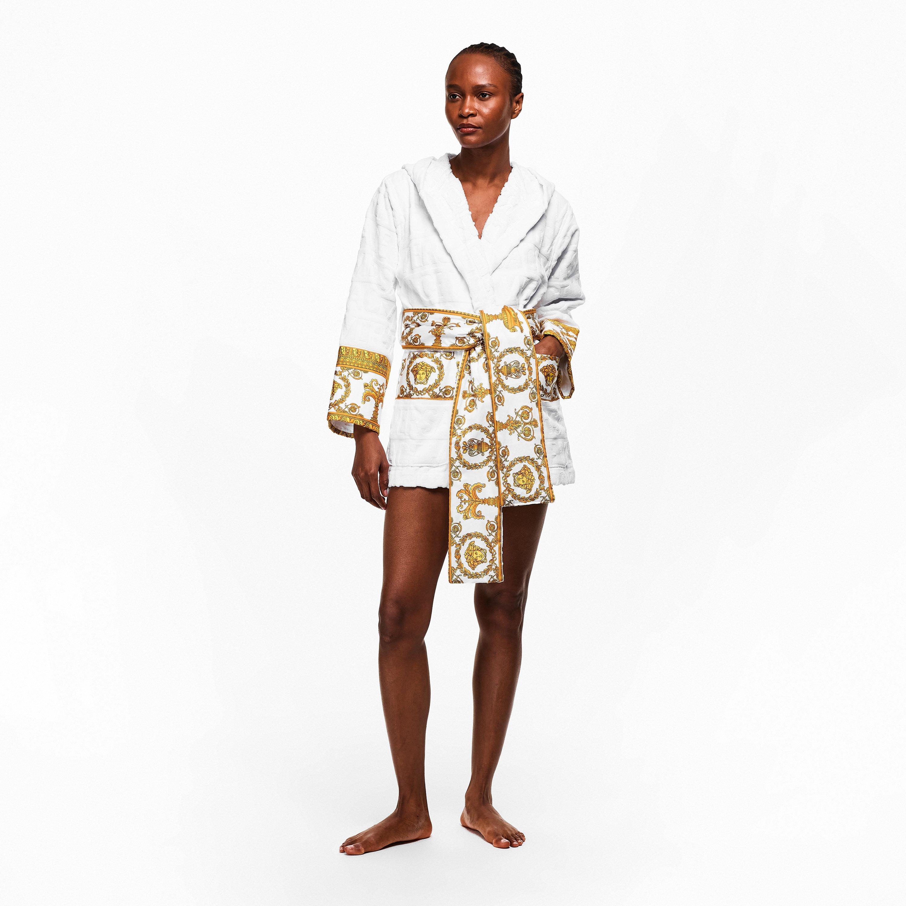 White - Versace Home - Versace Short Baroque Hooded Robe - 5