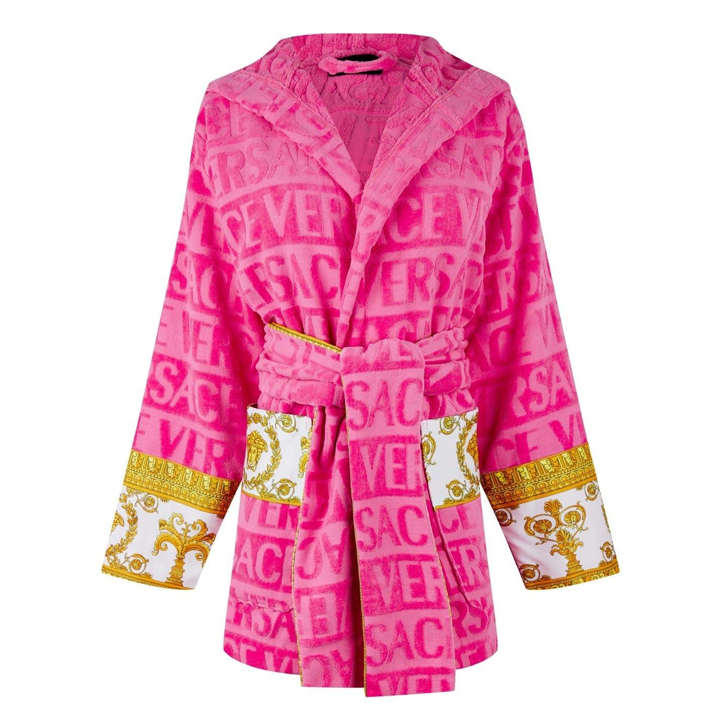 Pink - Versace Home - Short Baroque Hooded Robe - 1