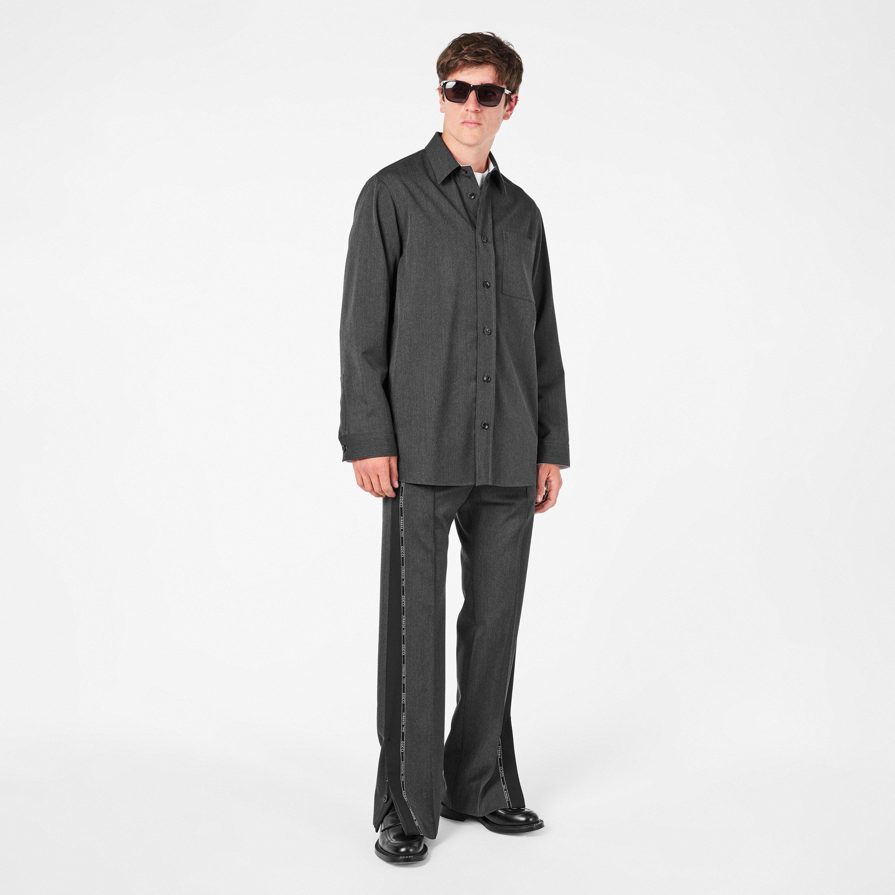 Dark Grey - Gucci - Logo Wool Trousers - 6