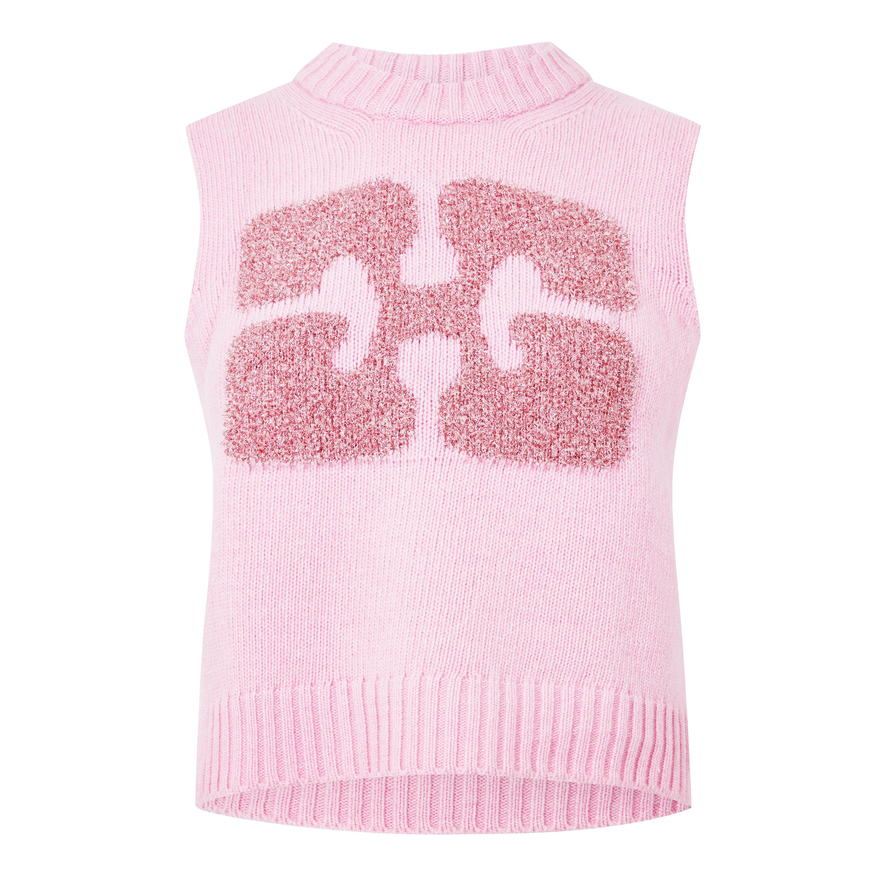 Fragrant Lilac - Ganni - Glittery Logo Sleeveless Vest - 5