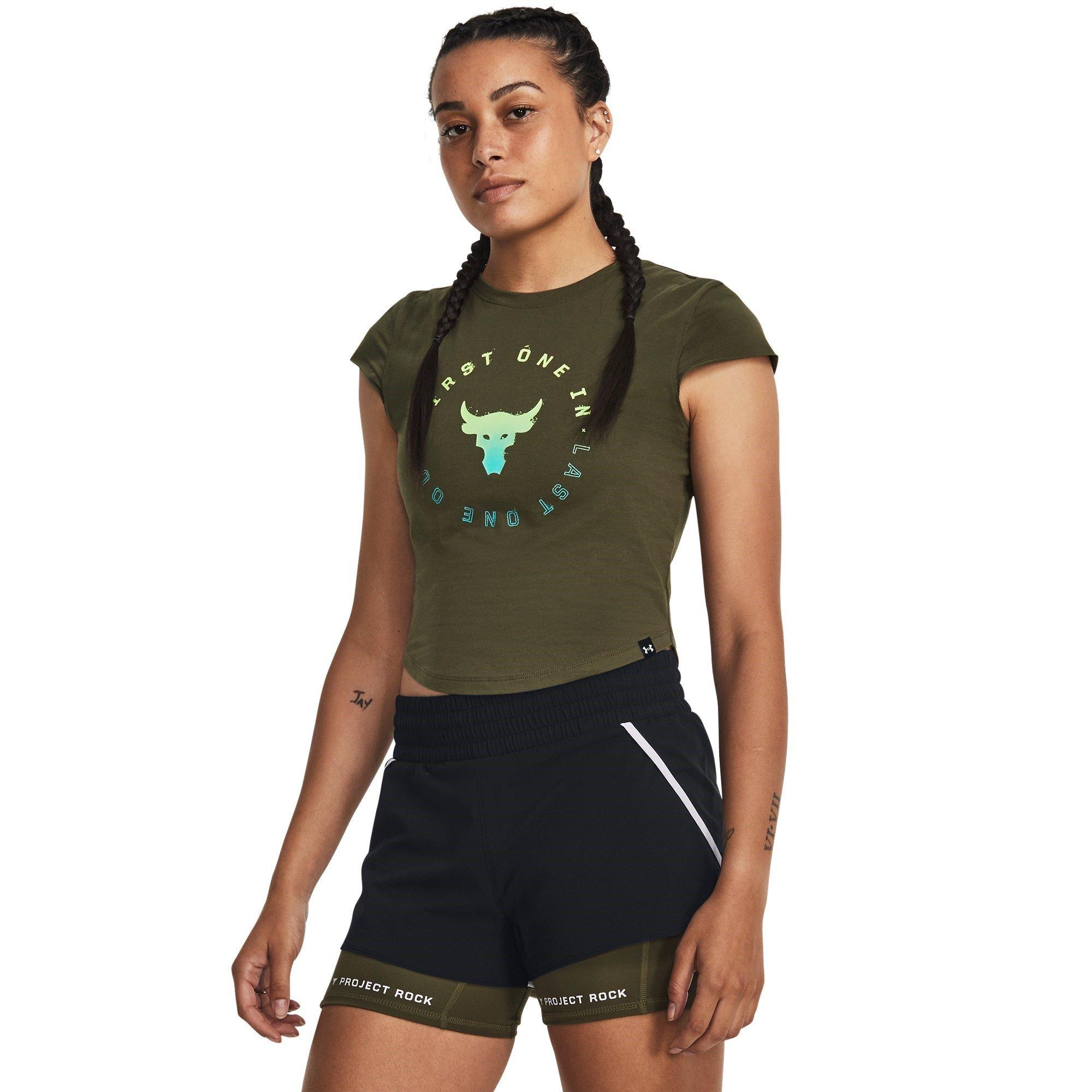 Green - Under Armour - Project Rock Night Shift Cap T-Shirt Womens - 3