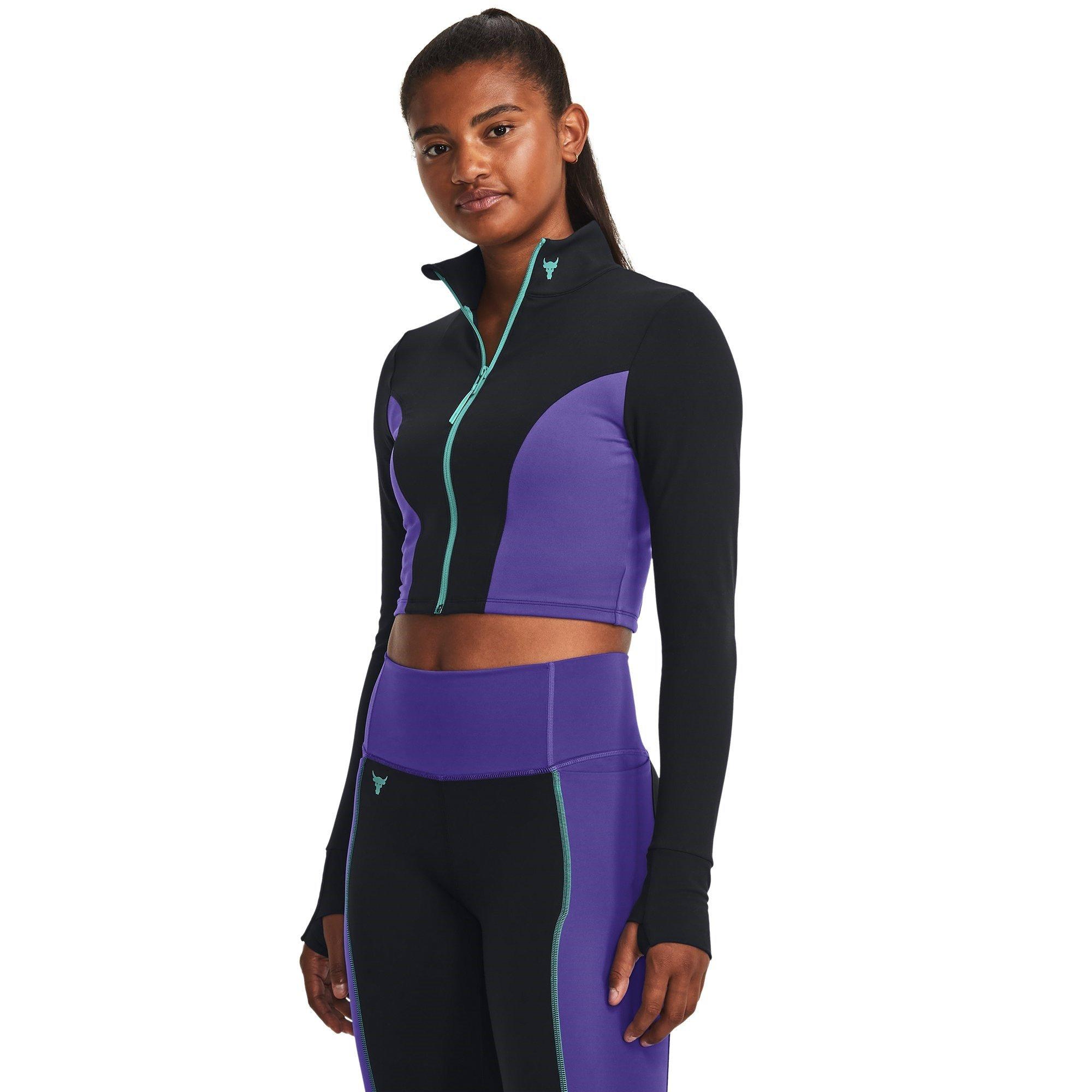 Black - Under Armour - Project Rock Cropped Gym Jacket Womens - 3