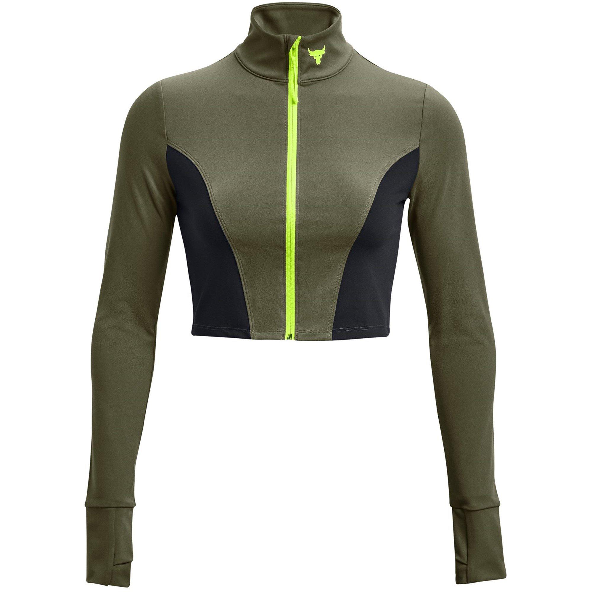 Green - Under Armour - Project Rock Cropped Gym Jacket Womens - 1