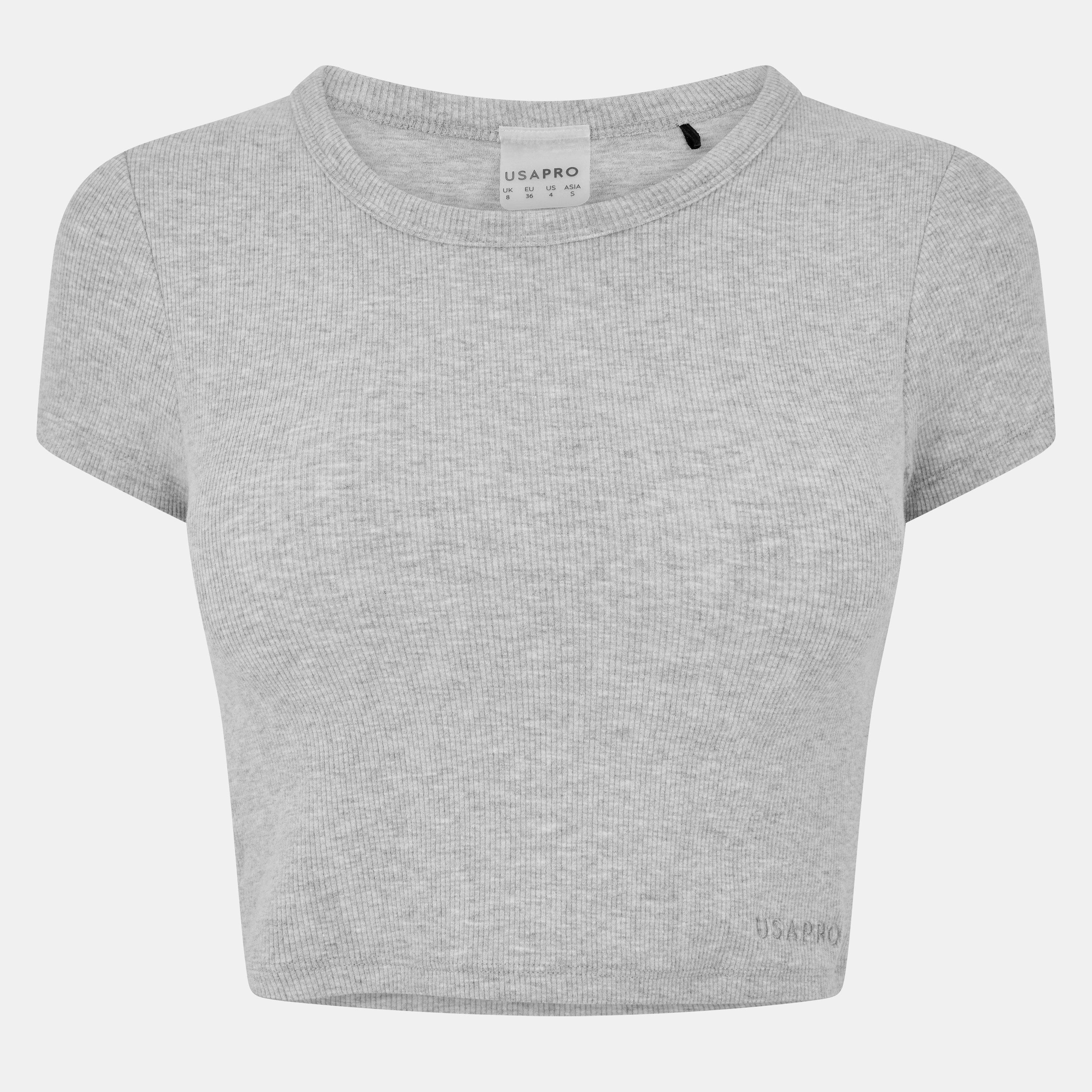 Grigio - USA Pro - Women's Sophie Habboo Built-in Bra Short-Sleeve Performance Gym Top - 1