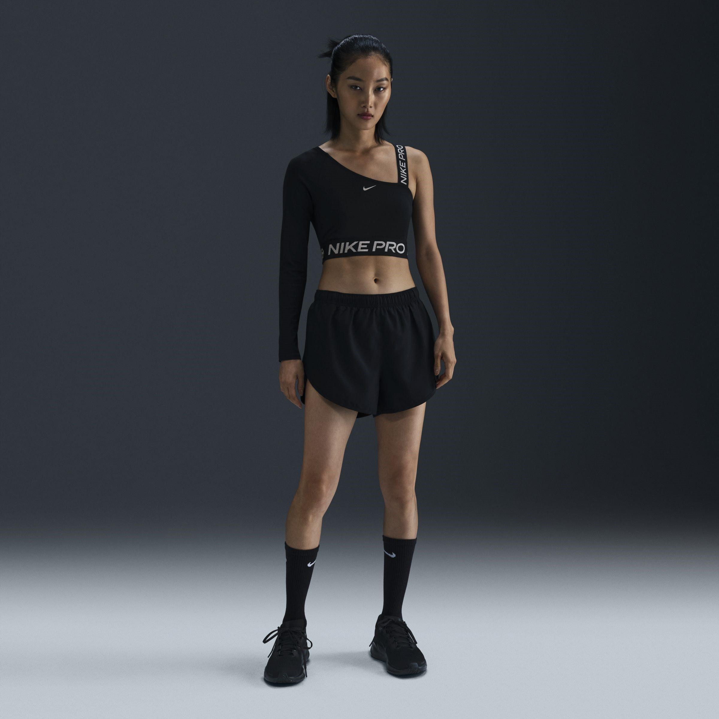 Black/R.Silver - Nike - Pro Shine Womens Dri-FIT Asymmetrical Cropped Top - 4