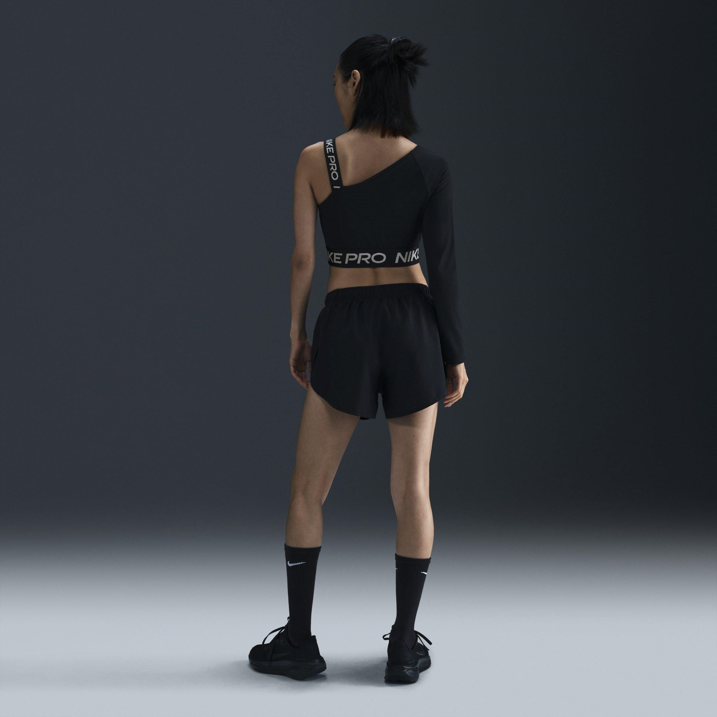 Black/R.Silver - Nike - Pro Shine Womens Dri-FIT Asymmetrical Cropped Top - 5