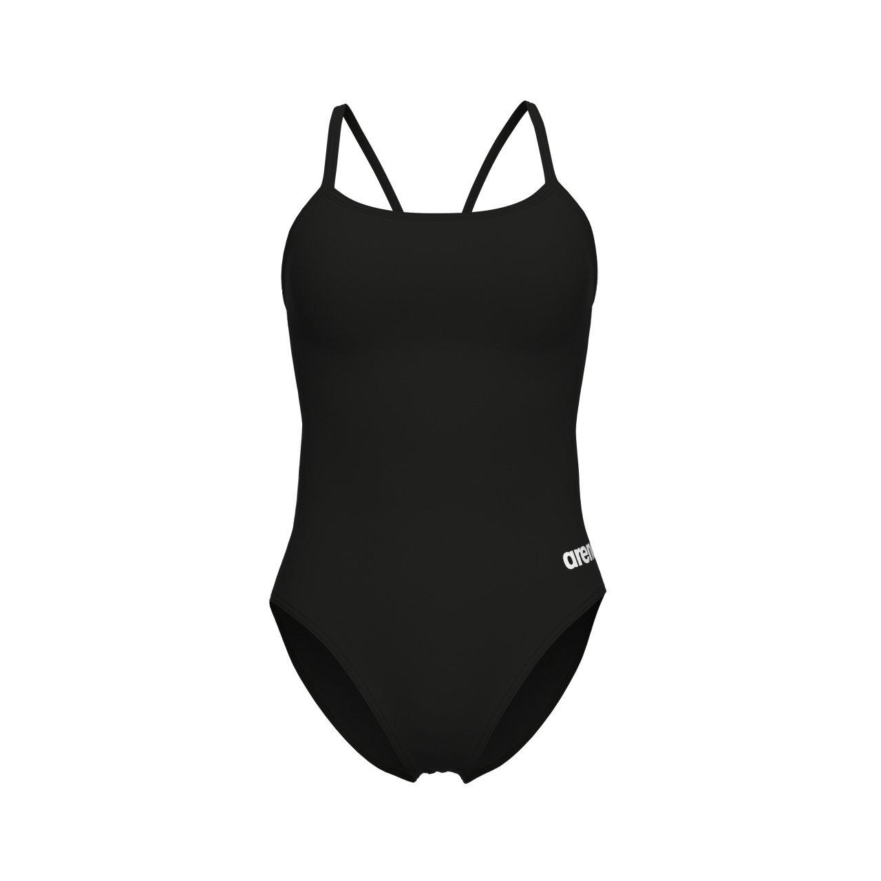 Black/White - Arena - Womens Solid Lace Back Swimsuit - 1
