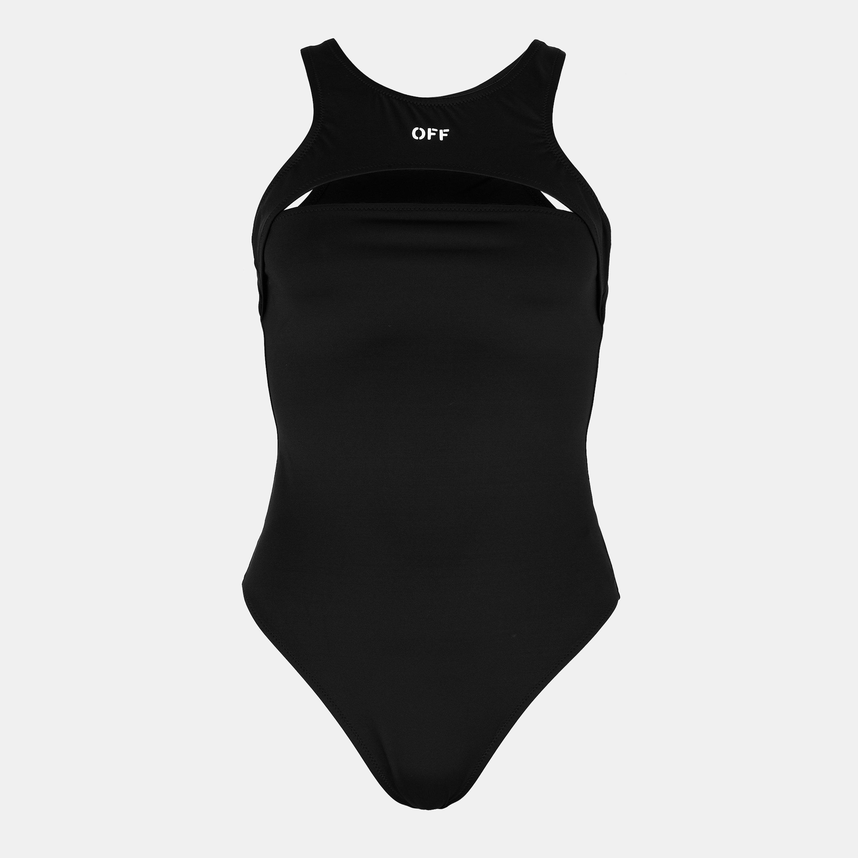 Black/White - Off White - Women's Cut Out Swimsuit, Strategically Placed Cutouts - 1
