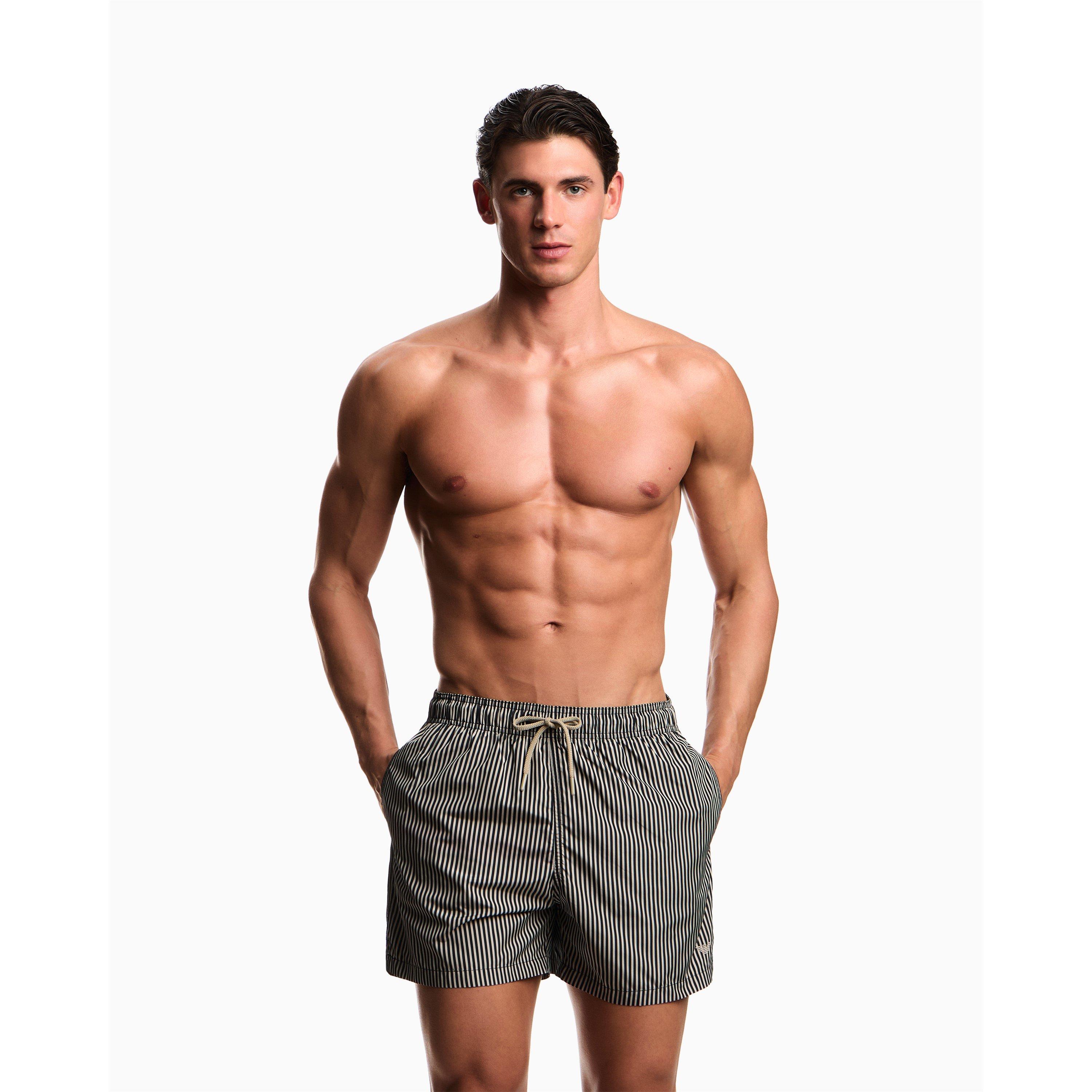 Striped Black - Emporio Armani - Men's Boxer Beachwear Swimming Trunks - 2