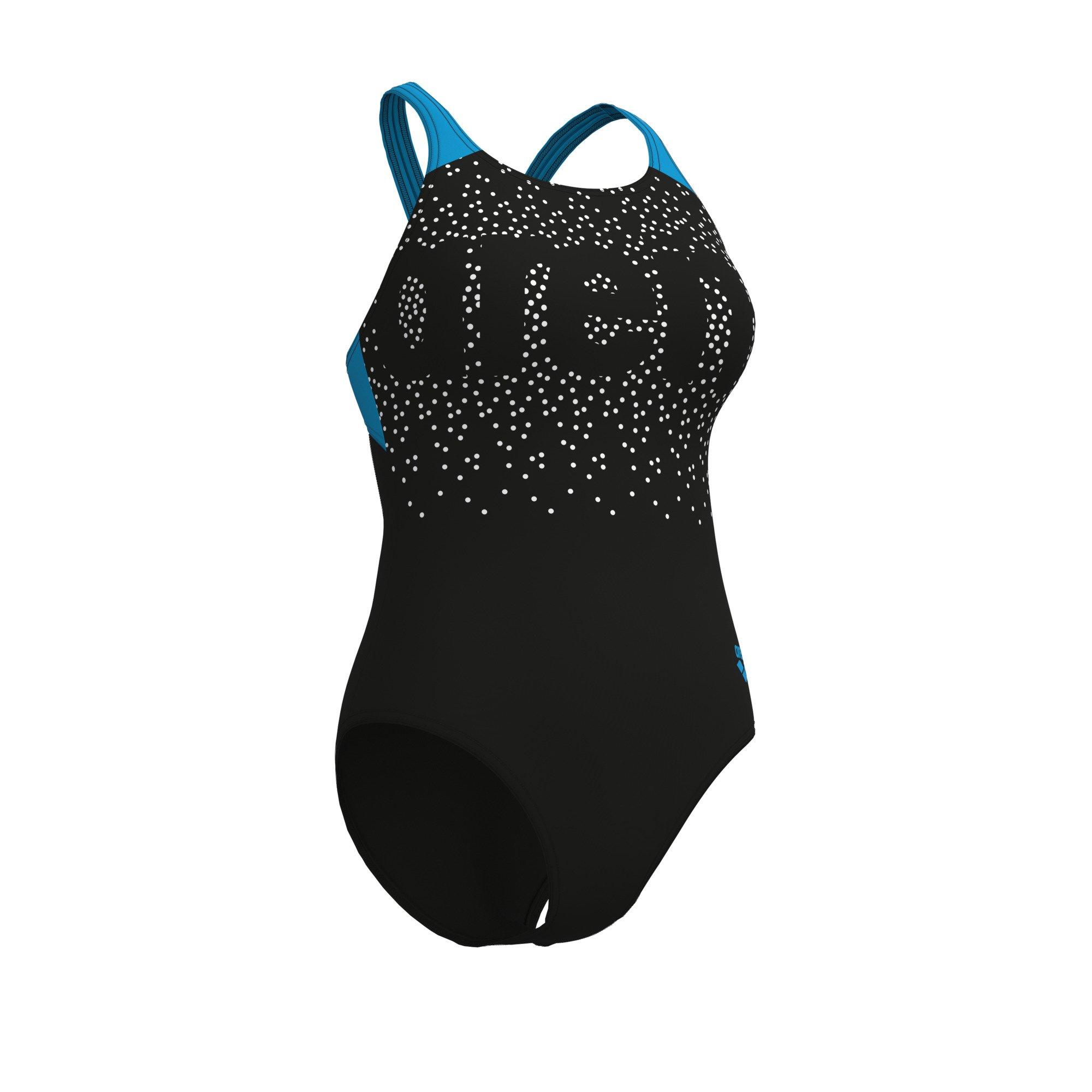 Black-Turquoise - Arena - Womens Painterly Swim Pro Back Swimsuit - 4