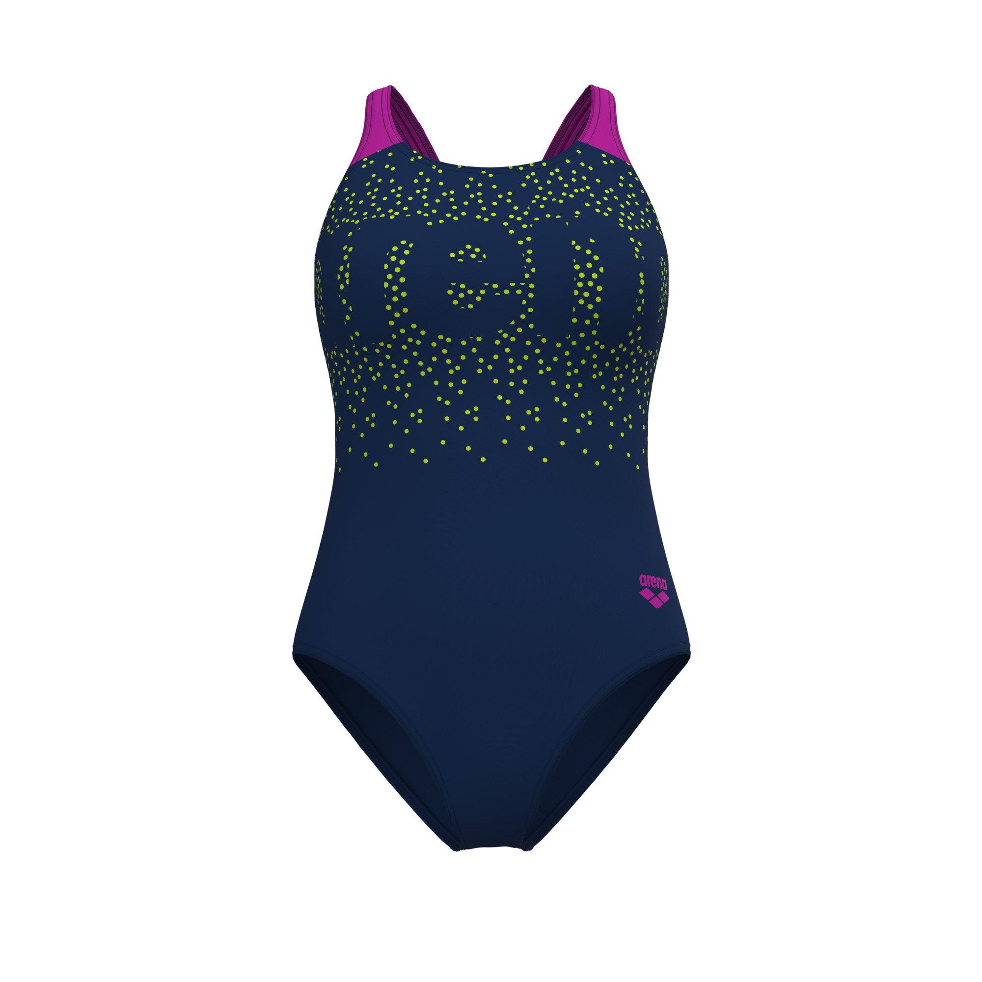 Navy-Fuchsia - Arena - Womens Painterly Swim Pro Back Swimsuit - 2