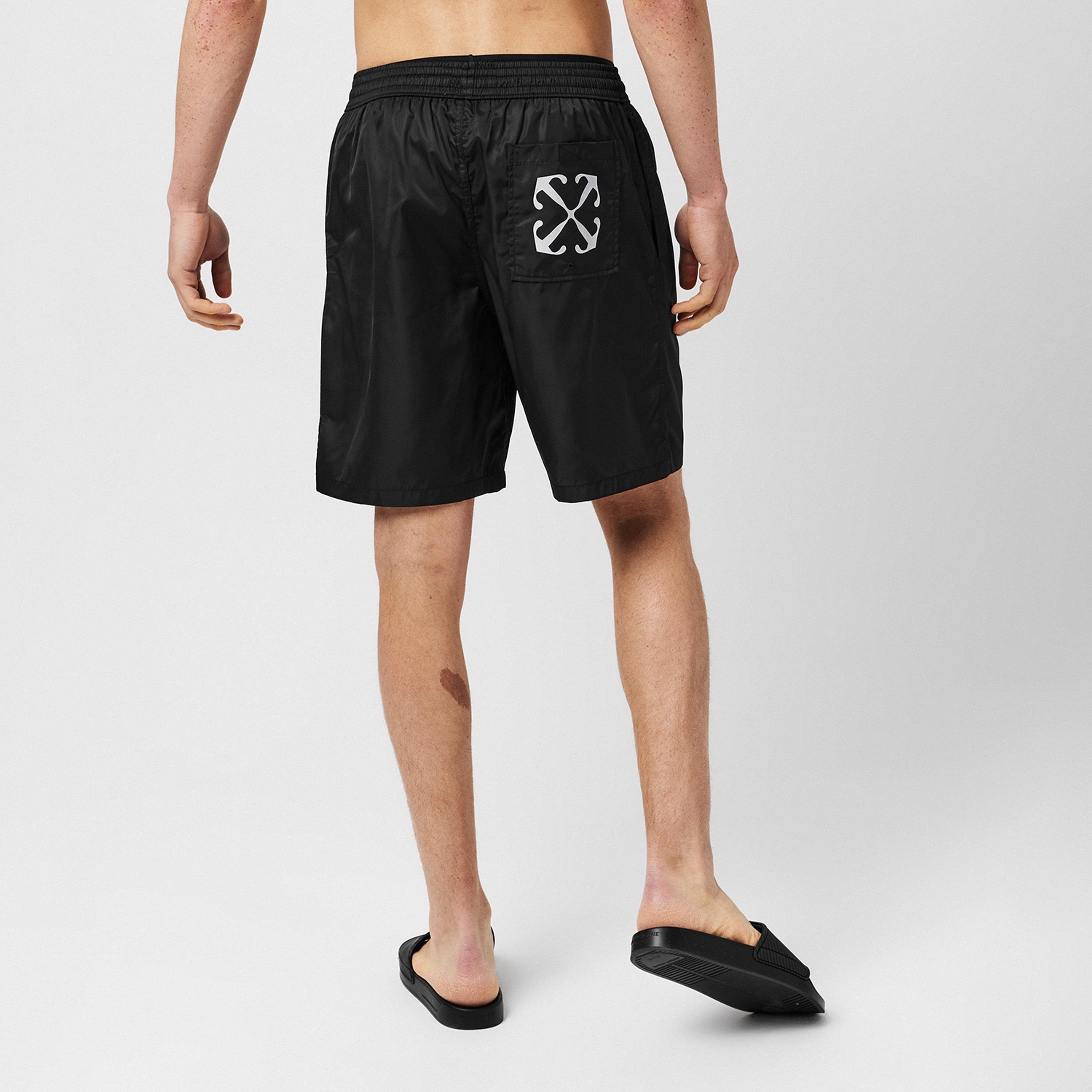 Black - Off White - Men's Logo Swimming Shorts, Premium Quick-Drying Swim Shorts - 4