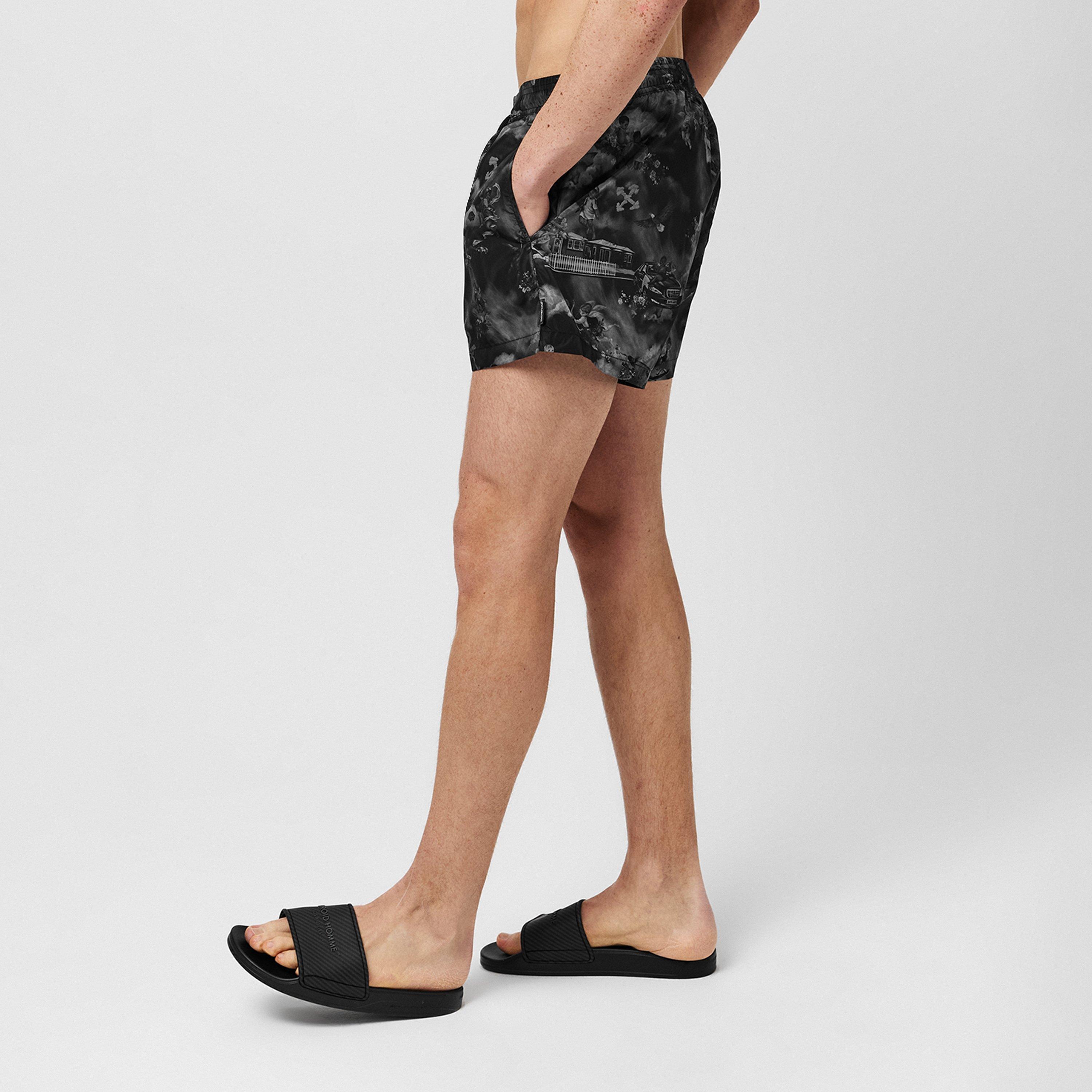 Black - Off White - Men's Fresco Print Swim Shorts - 2