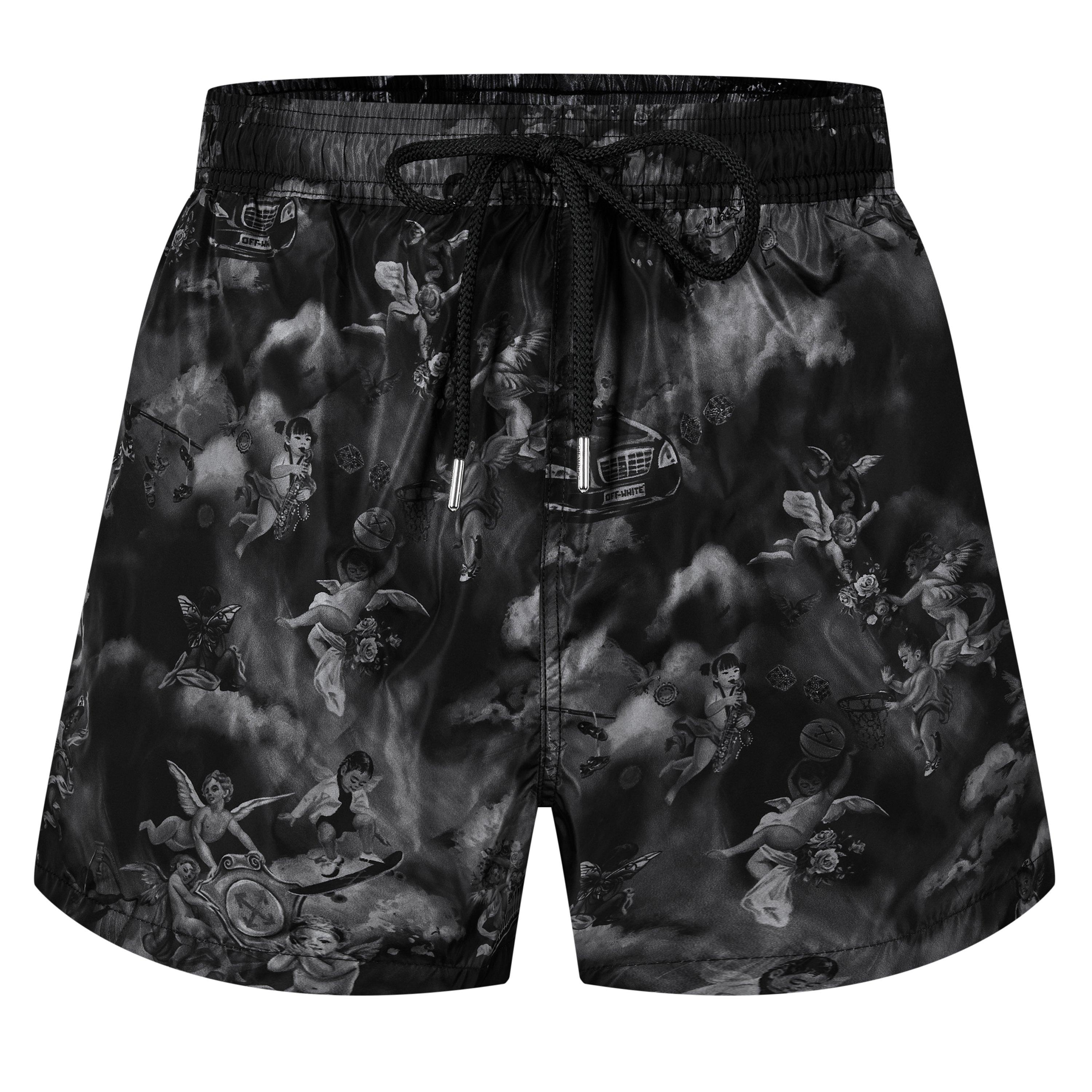 Black - Off White - Men's Fresco Print Swim Shorts - 5