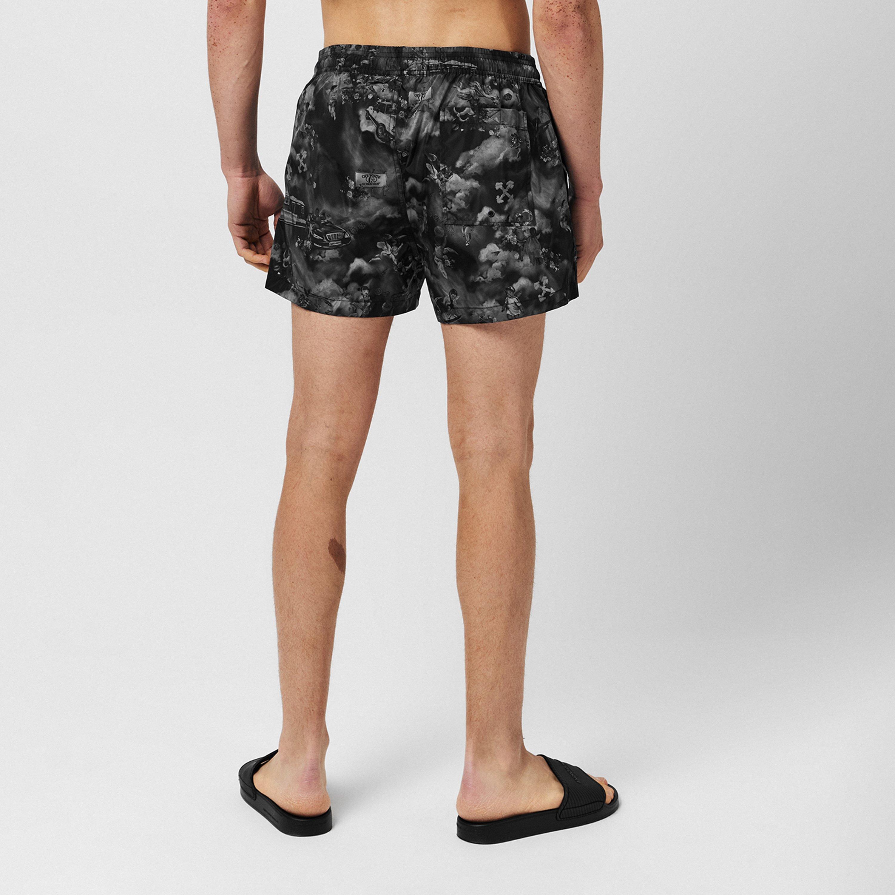 Black - Off White - Men's Fresco Print Swim Shorts - 3