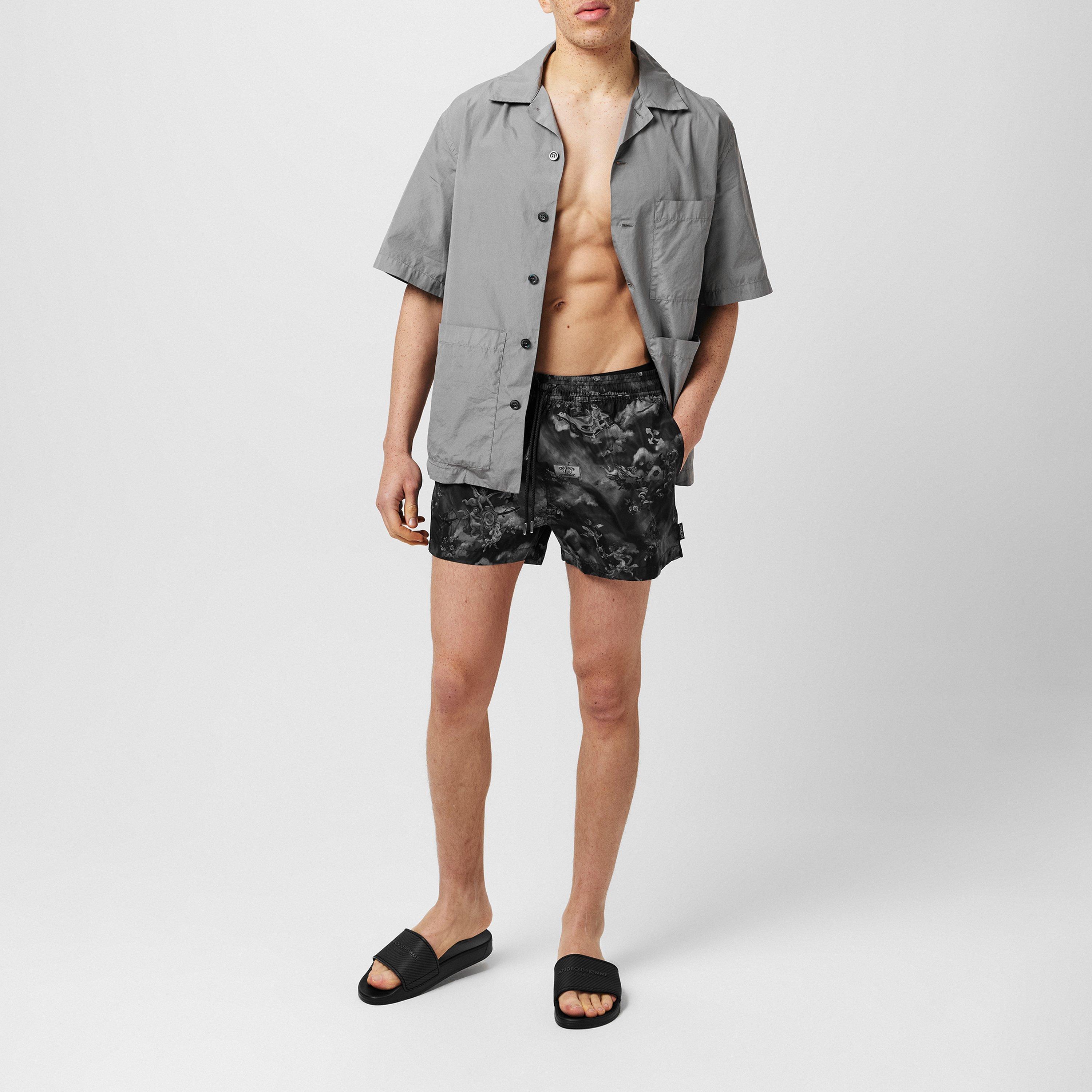 Black - Off White - Men's Fresco Print Swim Shorts - 4