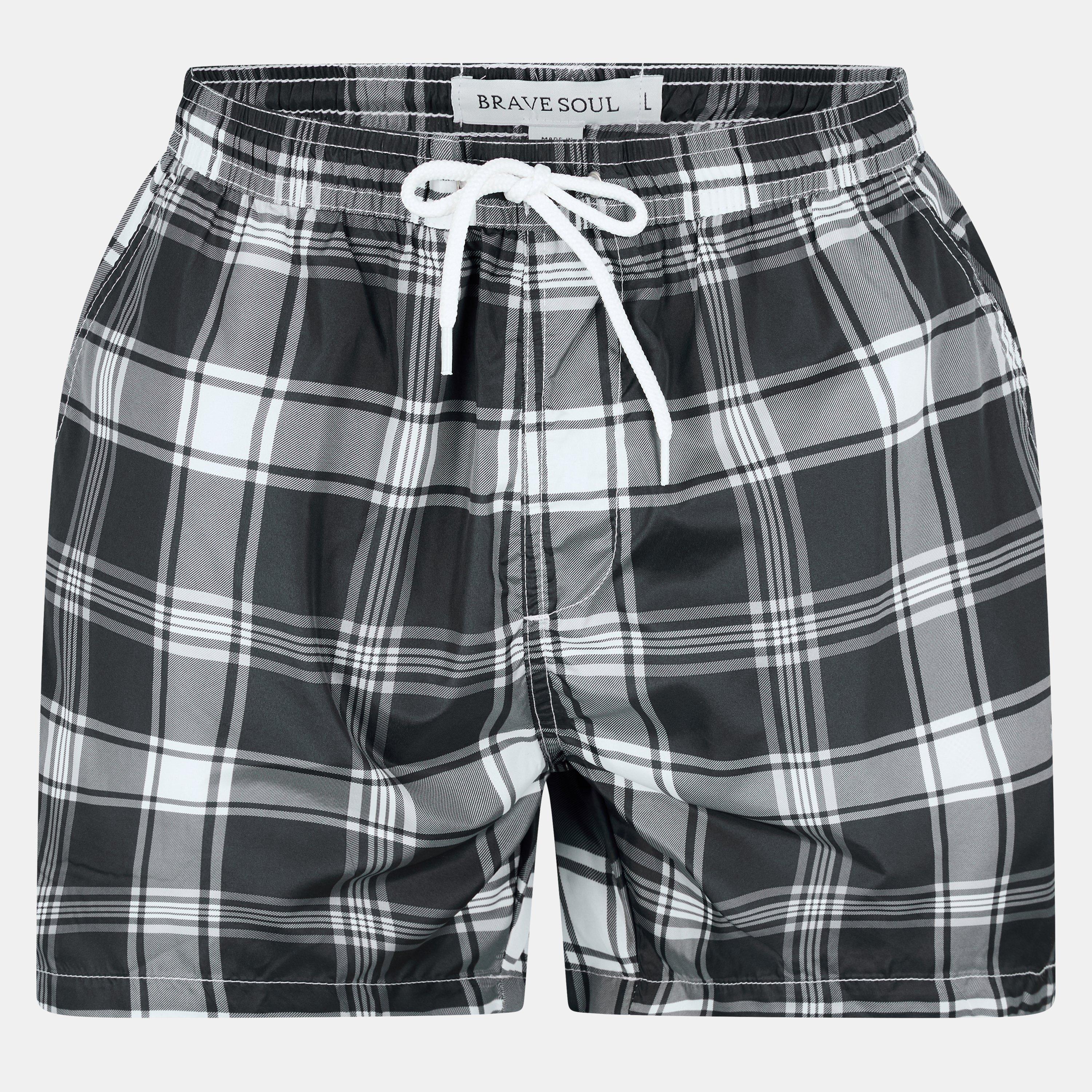 Schwarz/Weiß - Brave Soul - Mens Check Print Swim Short with Drawcord - 1