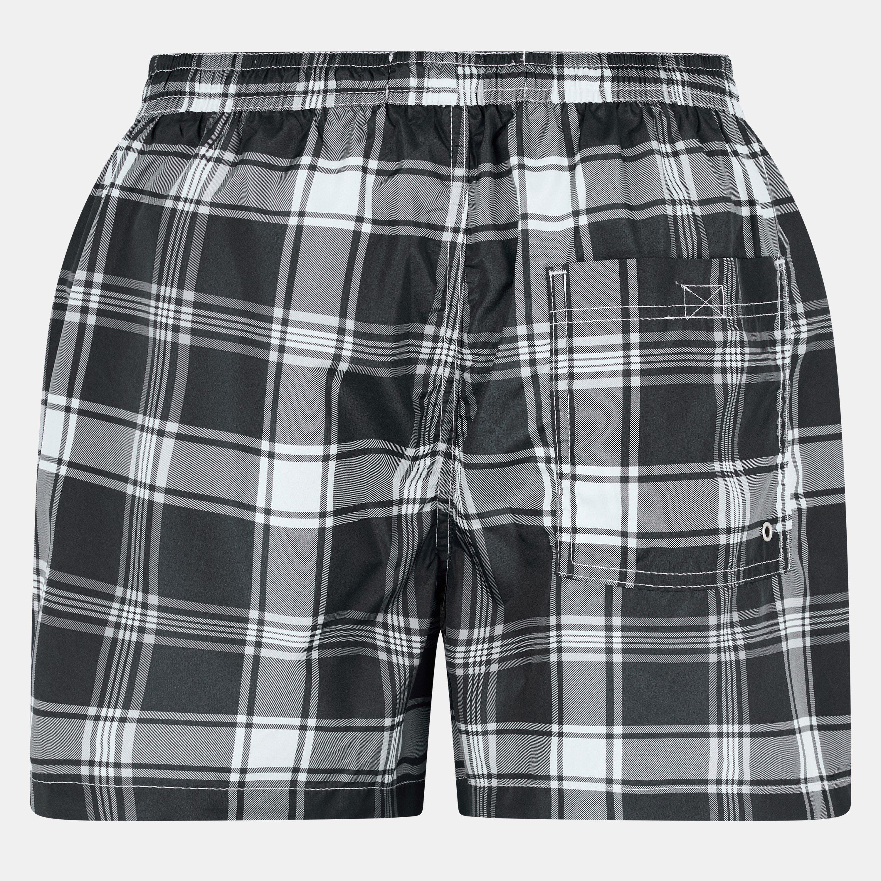 Black/White - Brave Soul - Mens Check Print Swim Short with Drawcord - 2