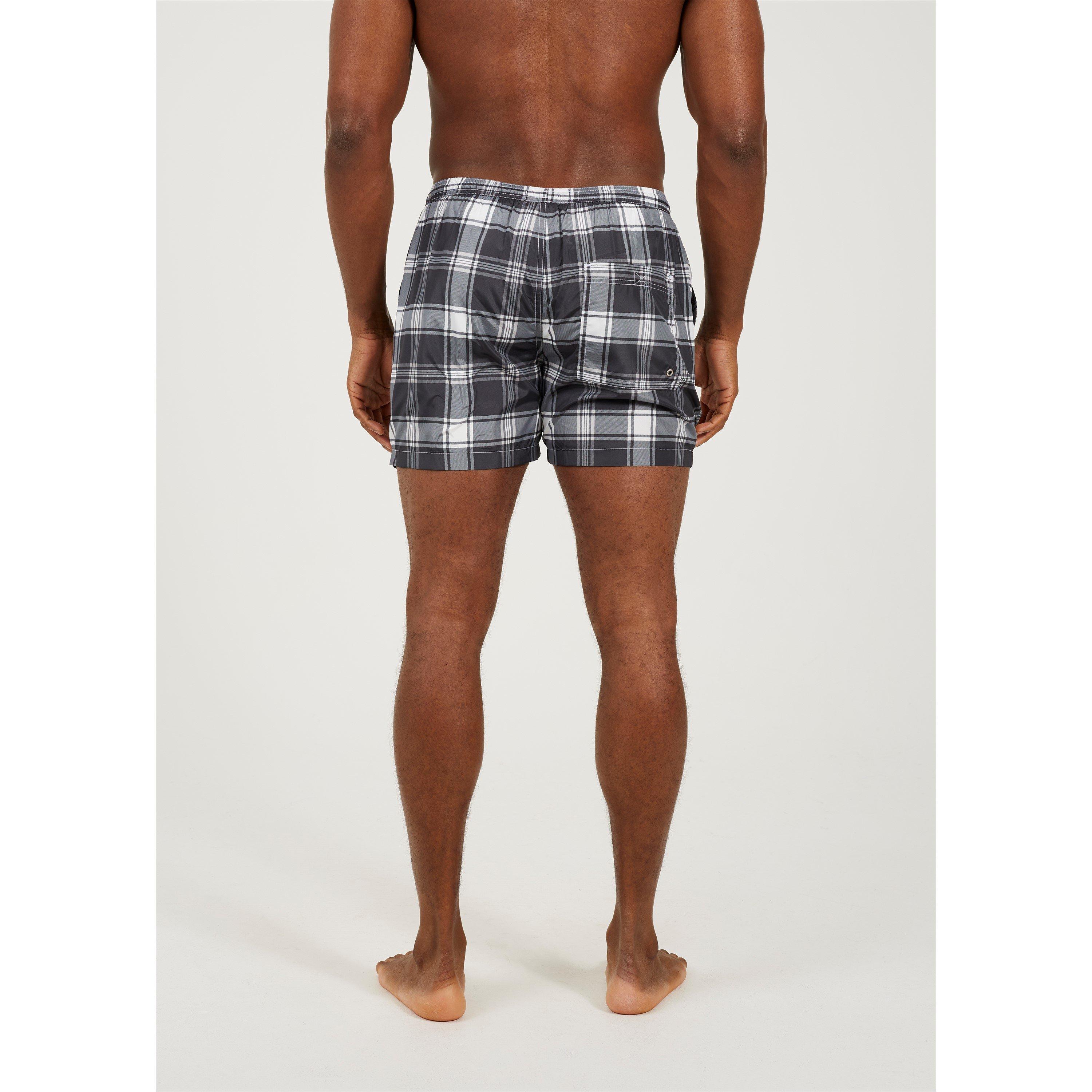 Black/White - Brave Soul - Mens Check Print Swim Short with Drawcord - 3