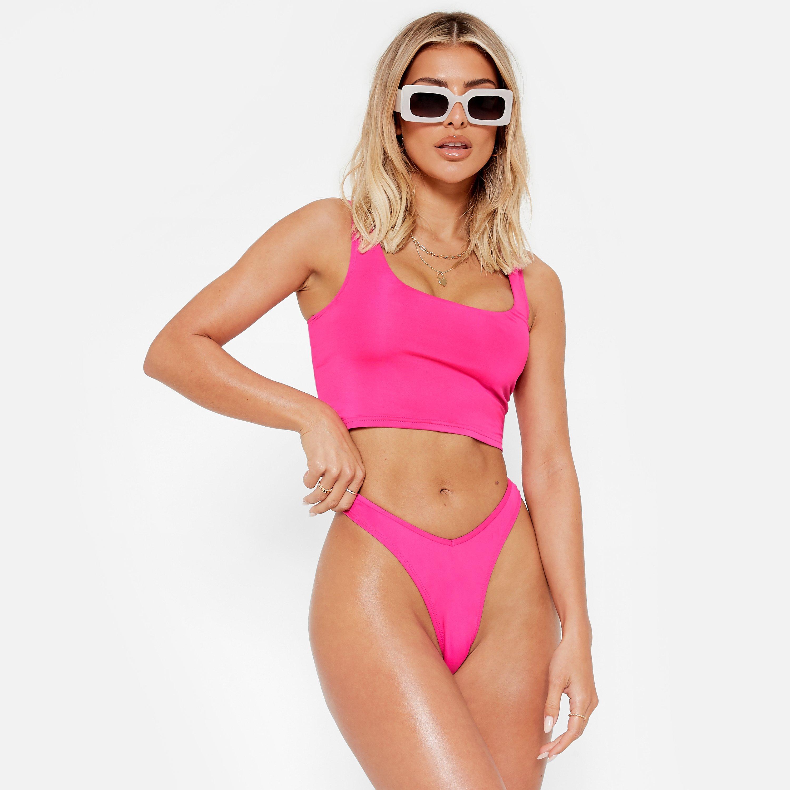 HOT PINK - I Saw It First - High Leg Brazilian Bikini Bottoms - 4