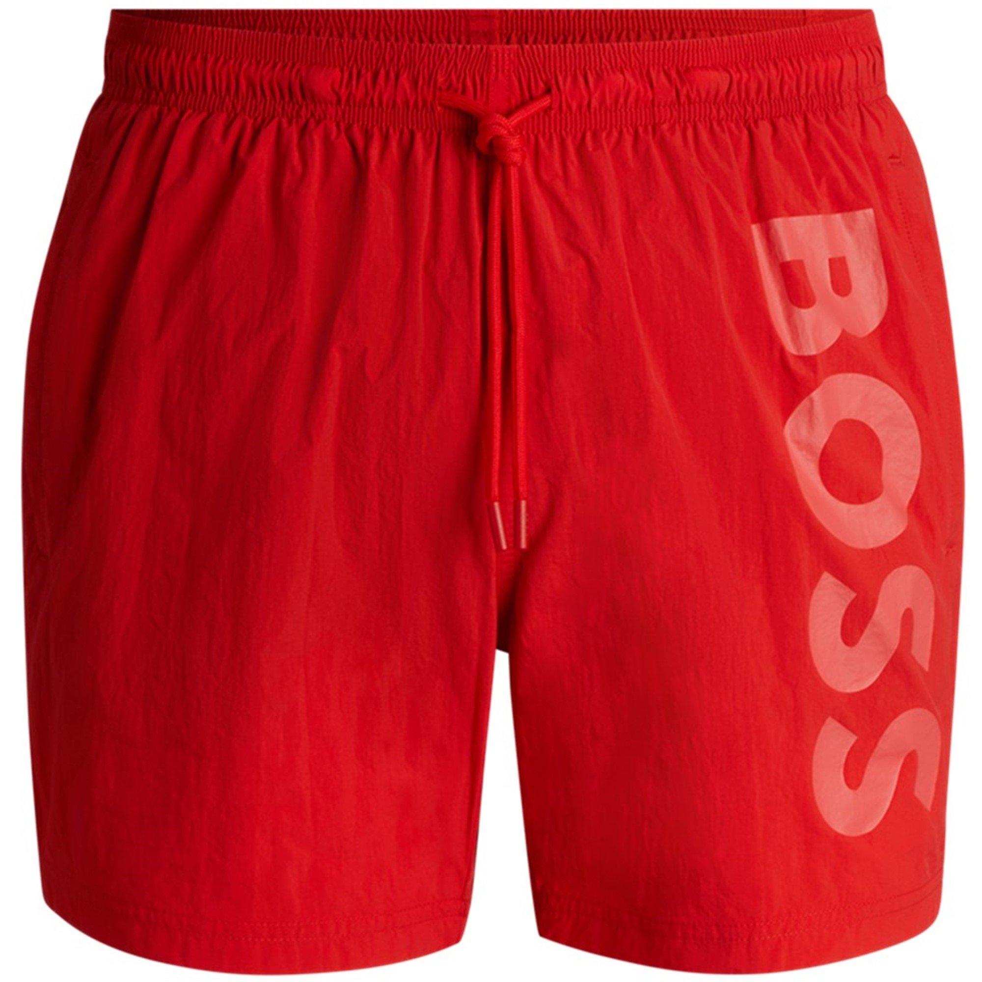 Boss Men's Octopus Swim Shorts, Comfortable Elasticated Waist - Bright Red - XL