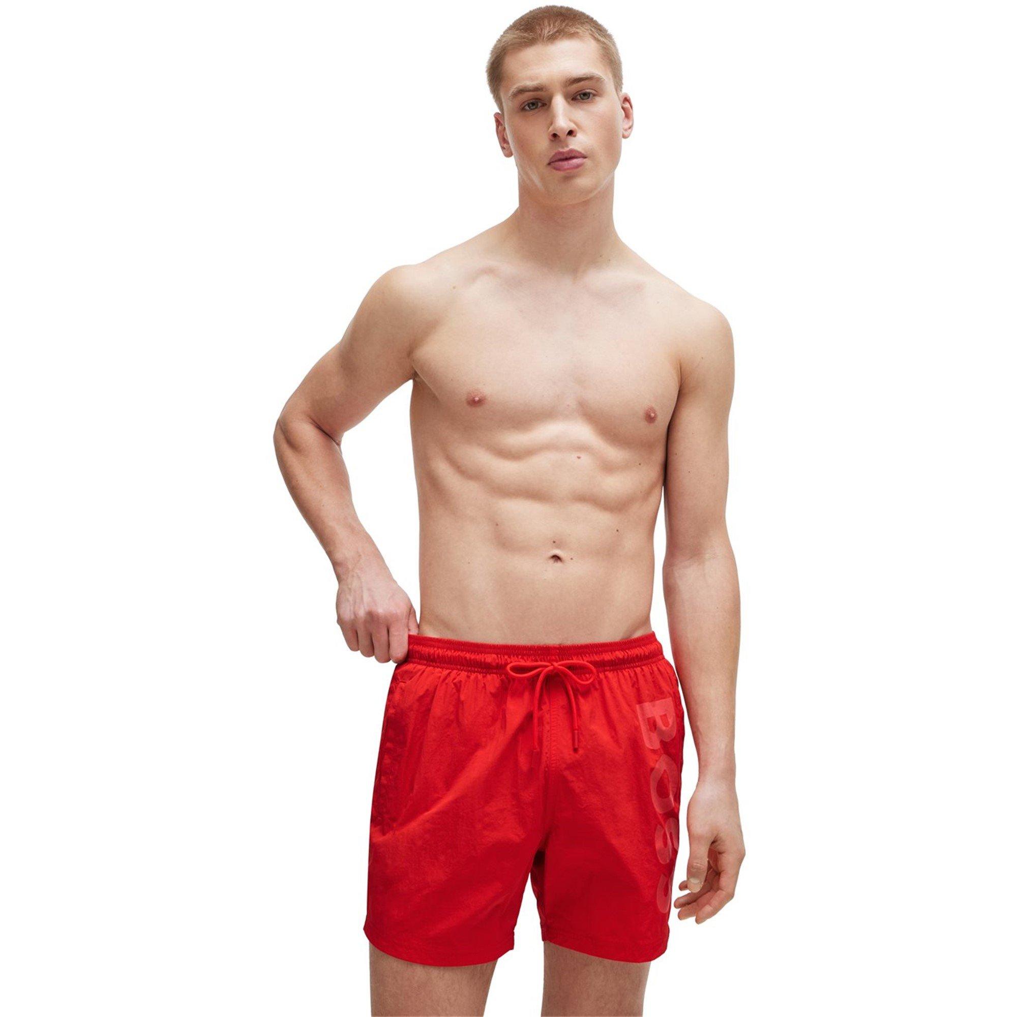 Bright Red - Boss - Men's Octopus Swim Shorts, Comfortable Elasticated Waist - 2