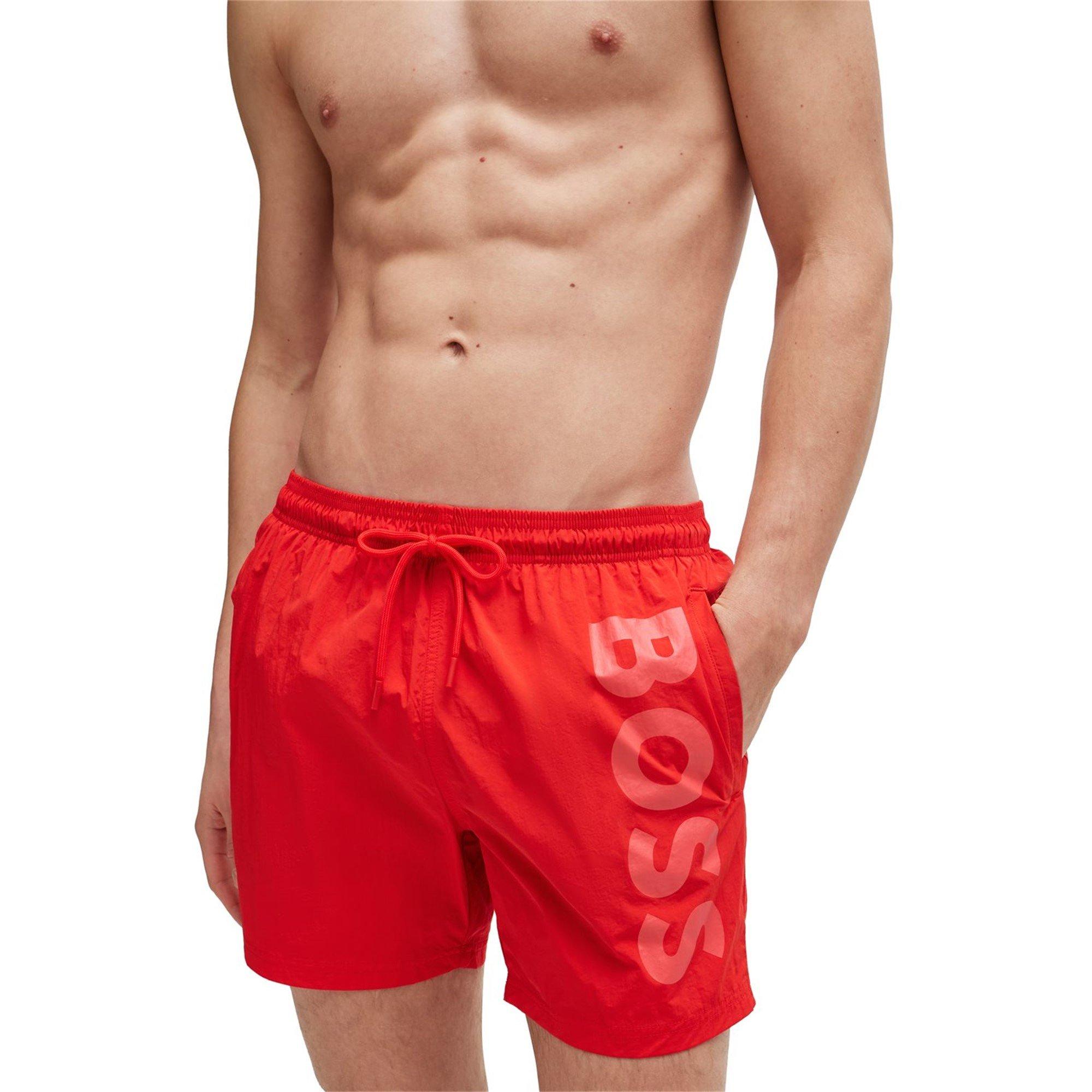 Bright Red - Boss - Men's Octopus Swim Shorts, Comfortable Elasticated Waist - 4