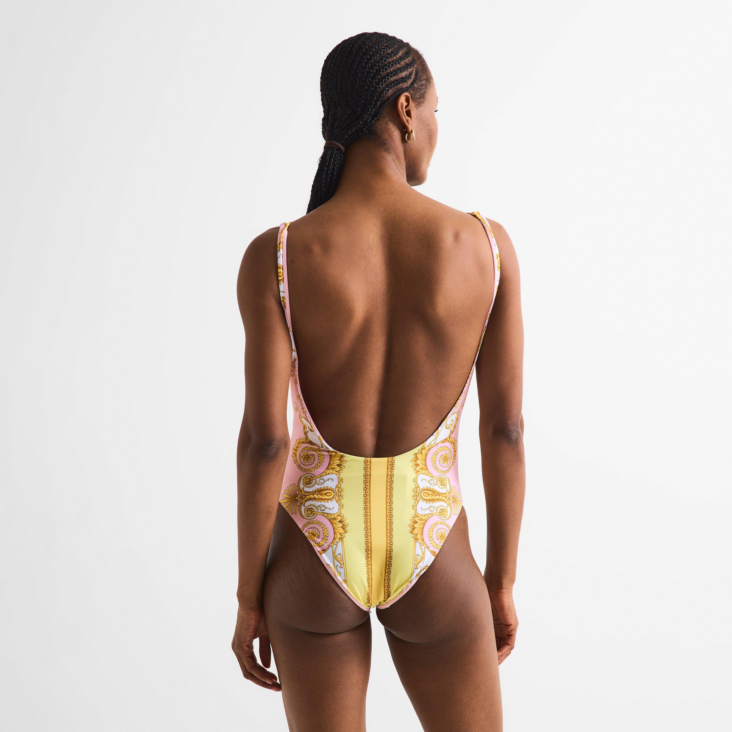 Yellow/Rose - Versace - Women's Scoop Neck Swimsuit - 4