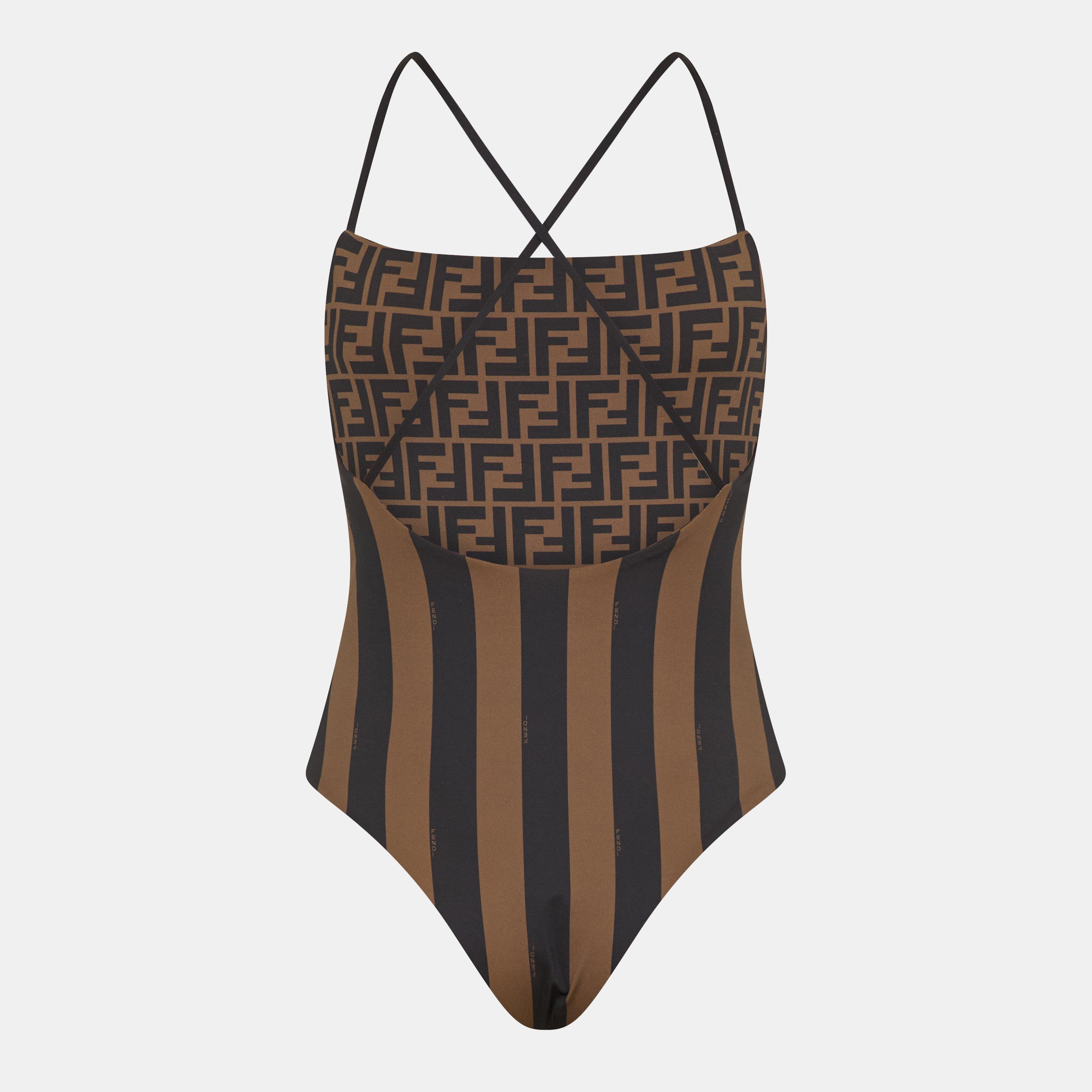 Tobacco - Fendi - Women's Scoop Neck Swimsuit, Scoop Neck Design - 2