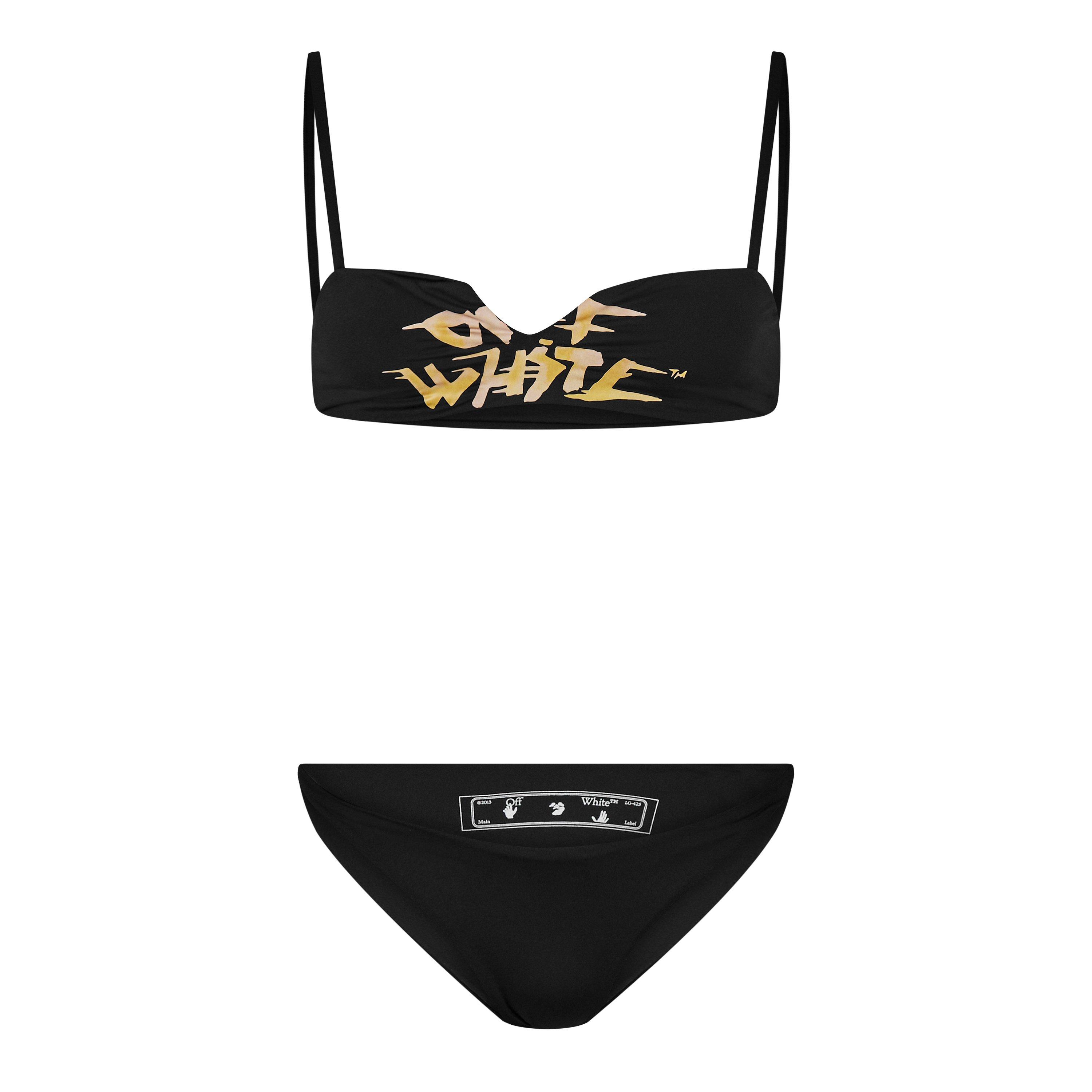 Black/Yellow - Off White - Women's Watercolour Slit Bikini Set - 1