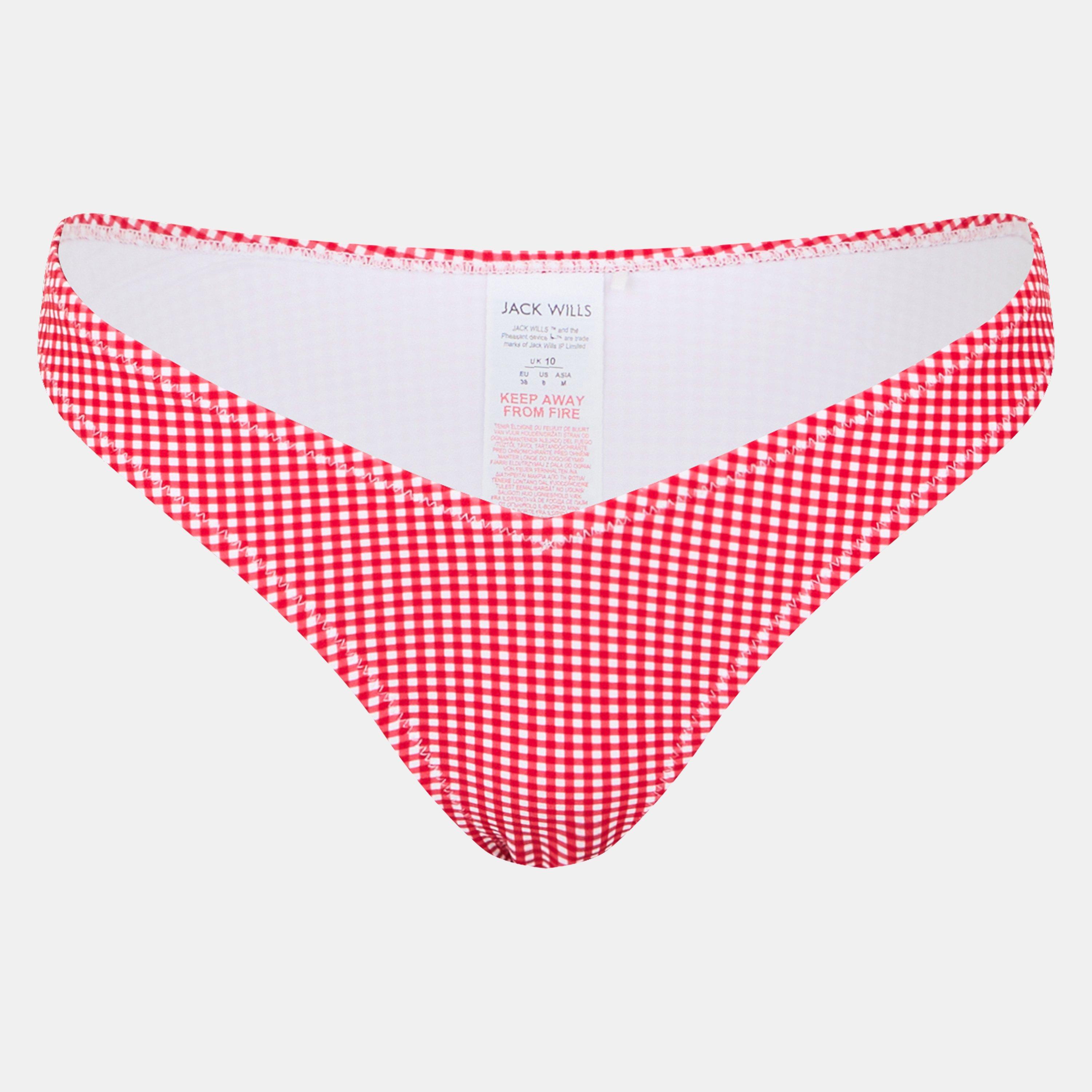 Red Gingham - Jack Wills - Women's V-Shaped Tanga Bikini Bottoms - 1