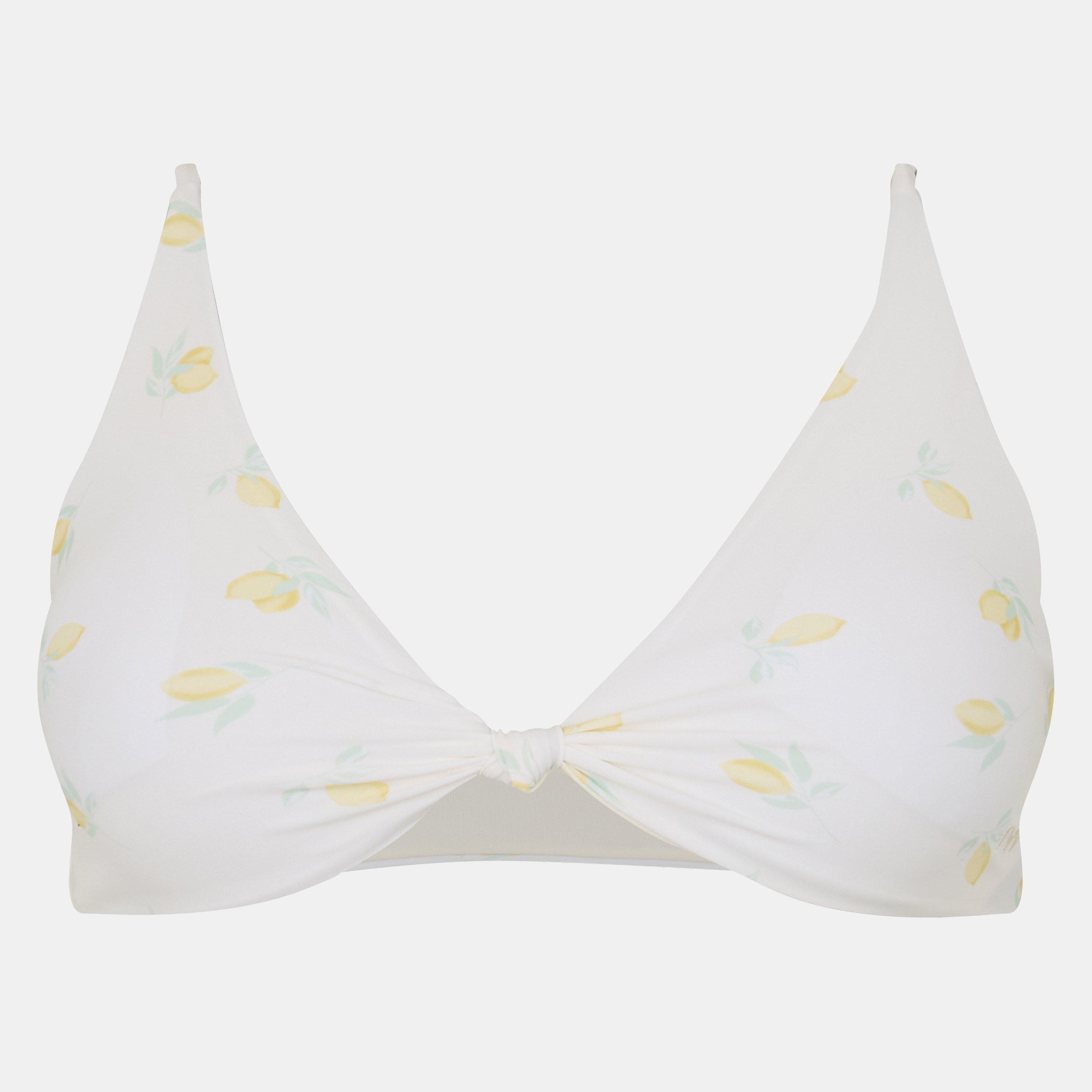 Jack Wills Women's Knot Front Crop Top Bikini - Lemon Print - 16 (XL)