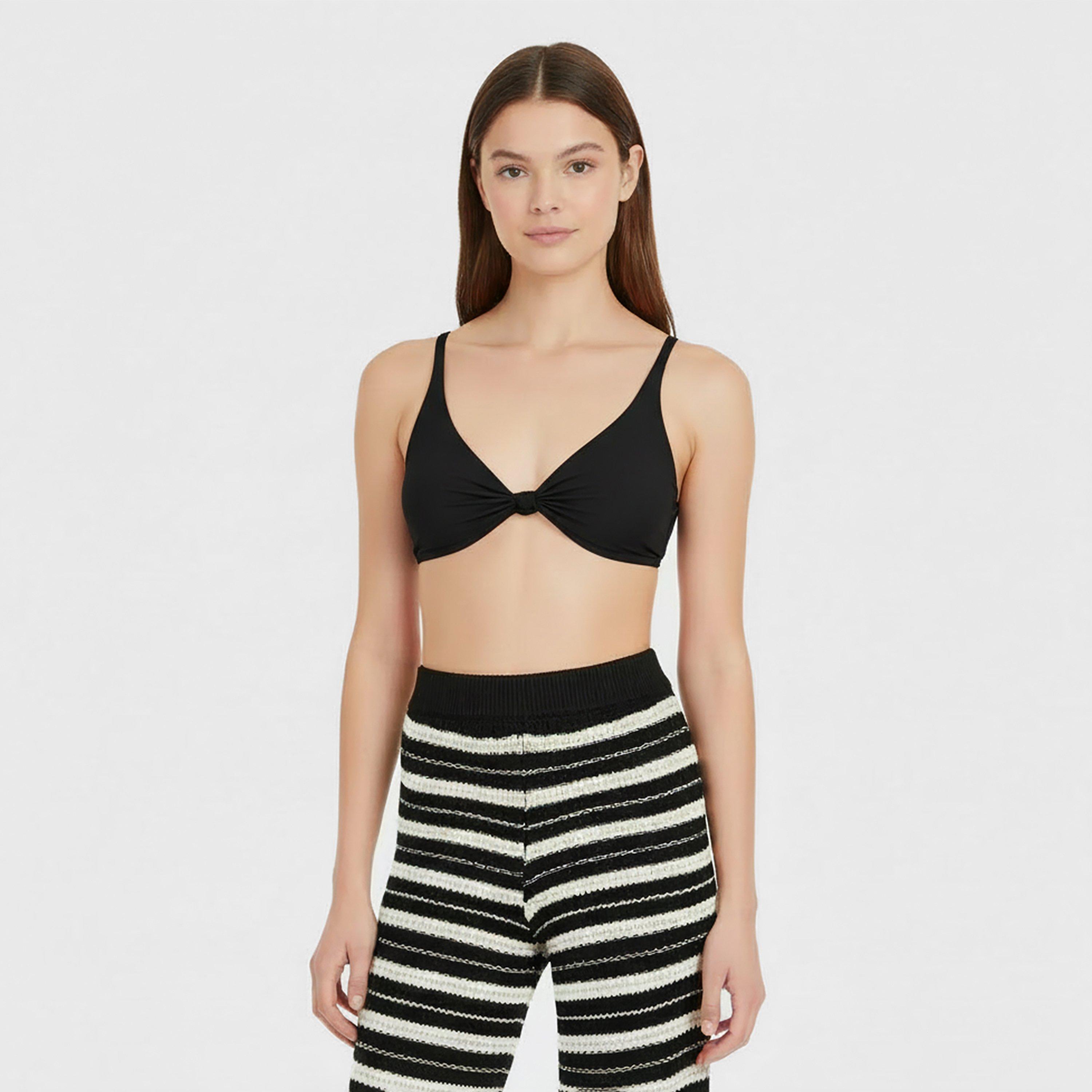 Black - Jack Wills - Women's Knot Front Crop Top Bikini - 3