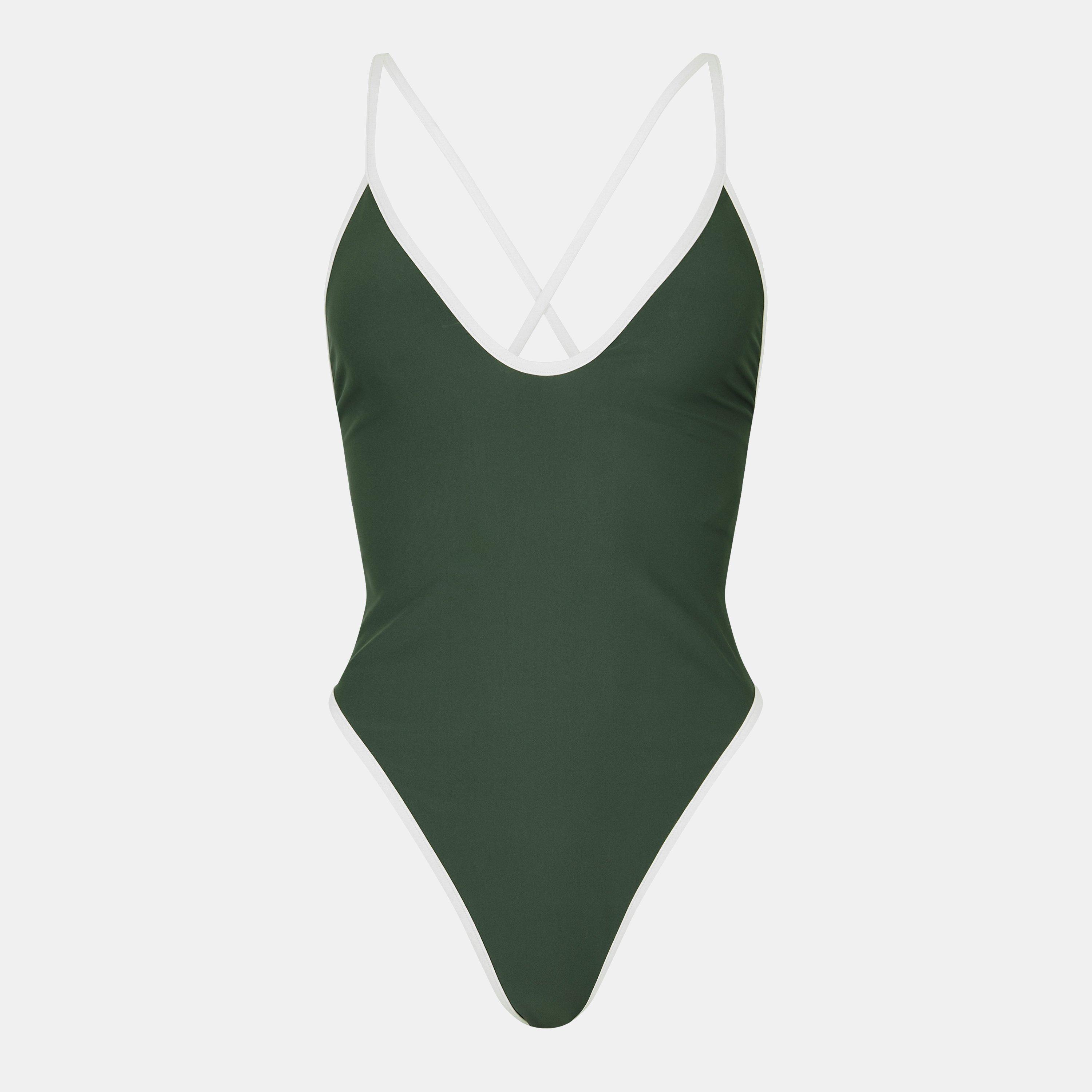 Khaki/Sea Salt - Jack Wills - Women's Contrast Plunge Swimsuit - 1