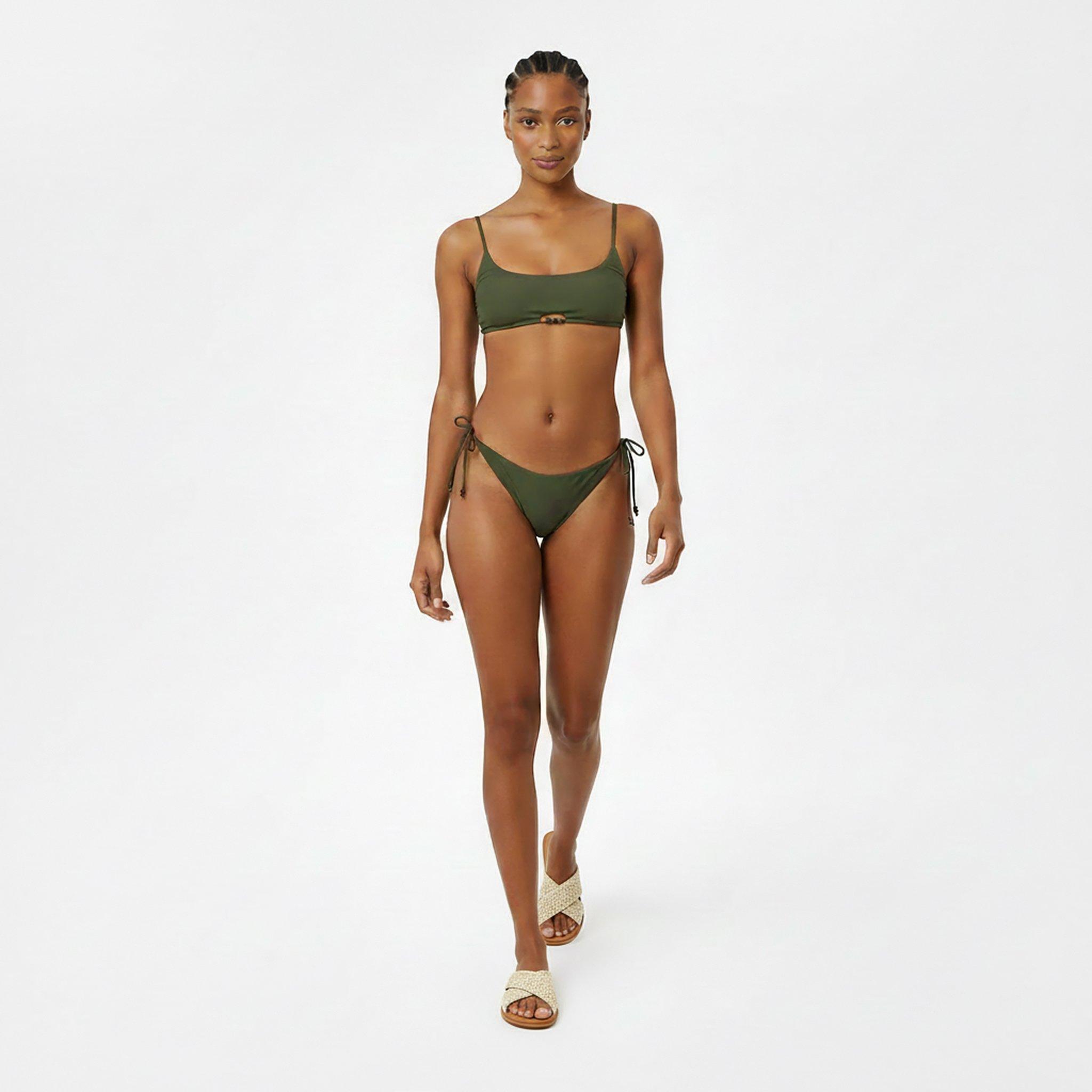 Khaki - Jack Wills - Women's JW Beaded Ruched Tie Side Bikini Bottoms - 5