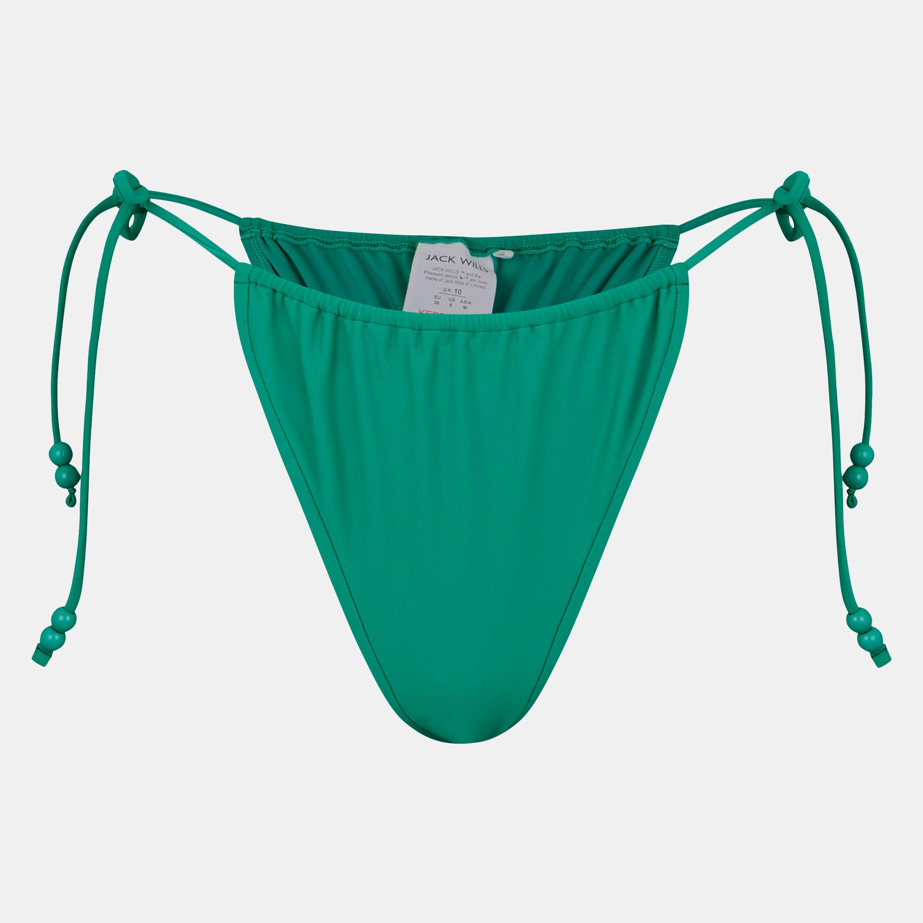 Jack Wills Women's Jw Beaded Ruched Tie Side Bikini Bottoms - Emerald - 14 (L)