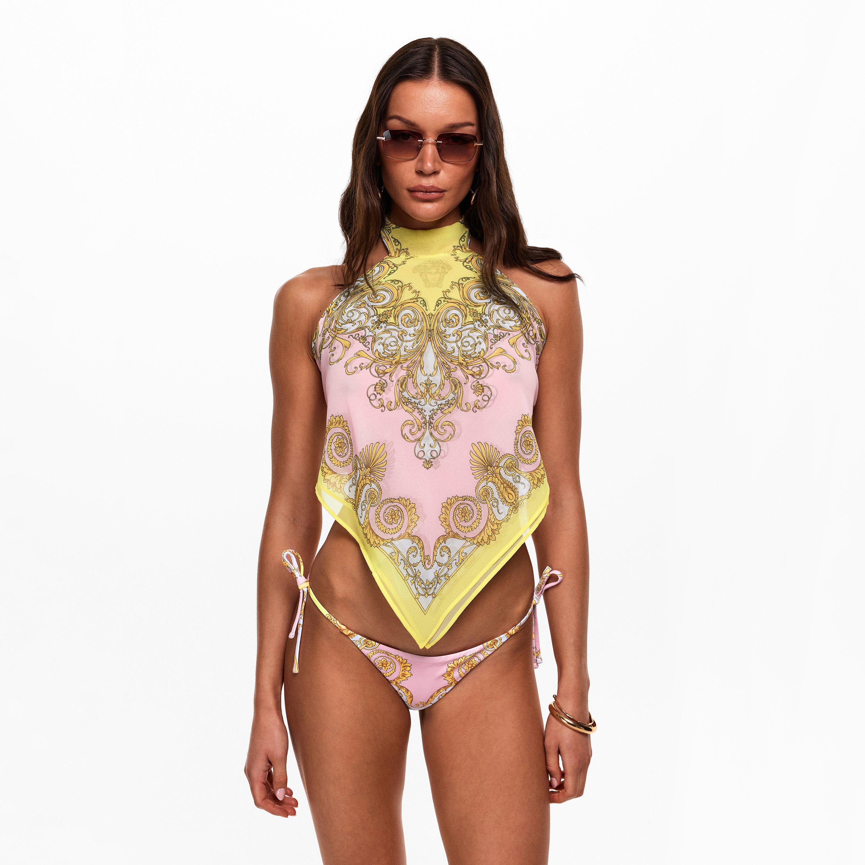 Yellow/Rose - Versace - Women's Tie Side Bikini Bottoms - 3