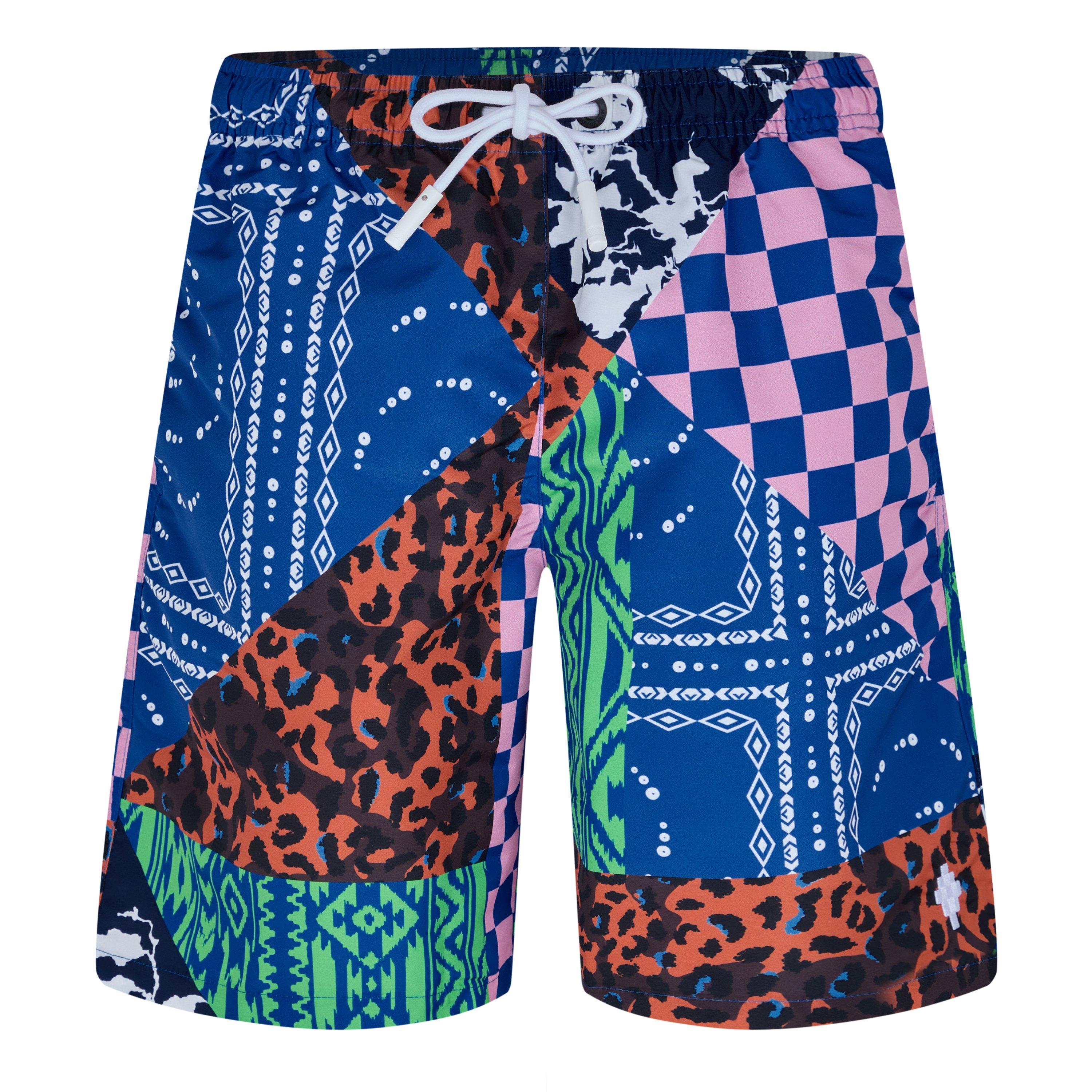 Marcelo Burlon Men's Patchwork Print Swim Shorts - Blue/Multi - X Small