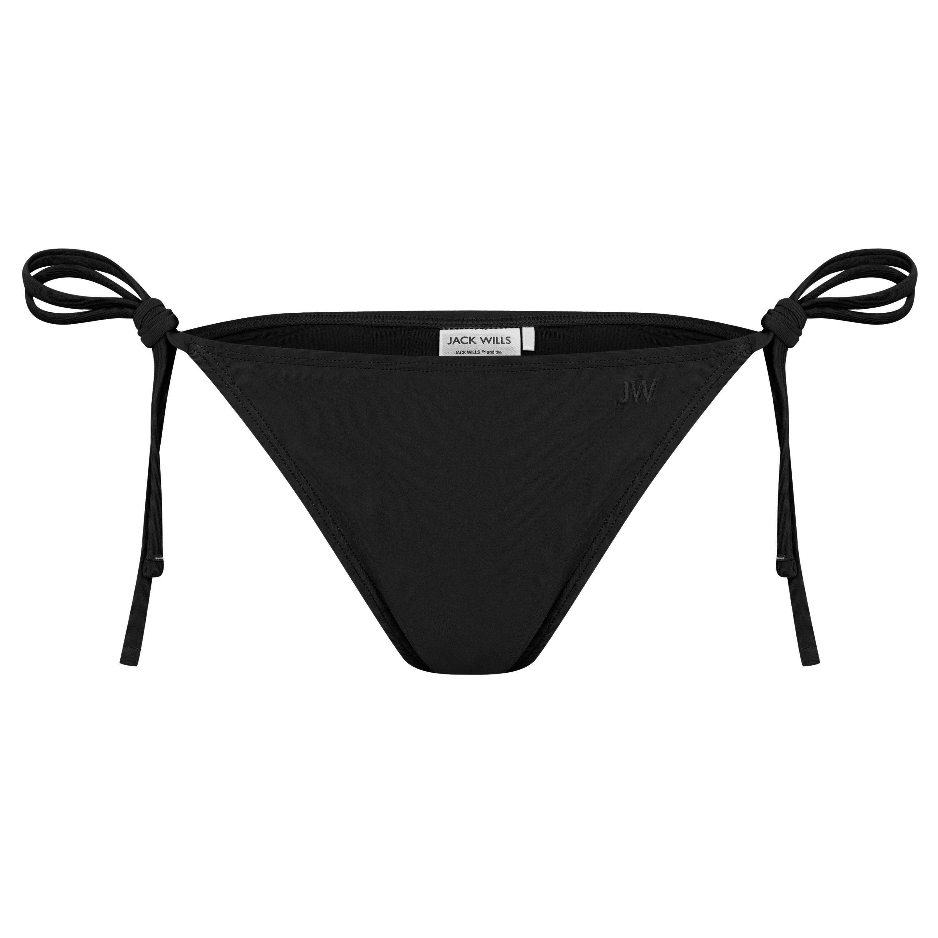 Black - Jack Wills - Women's Embroidered Tie Side Bikini Bottoms - 1