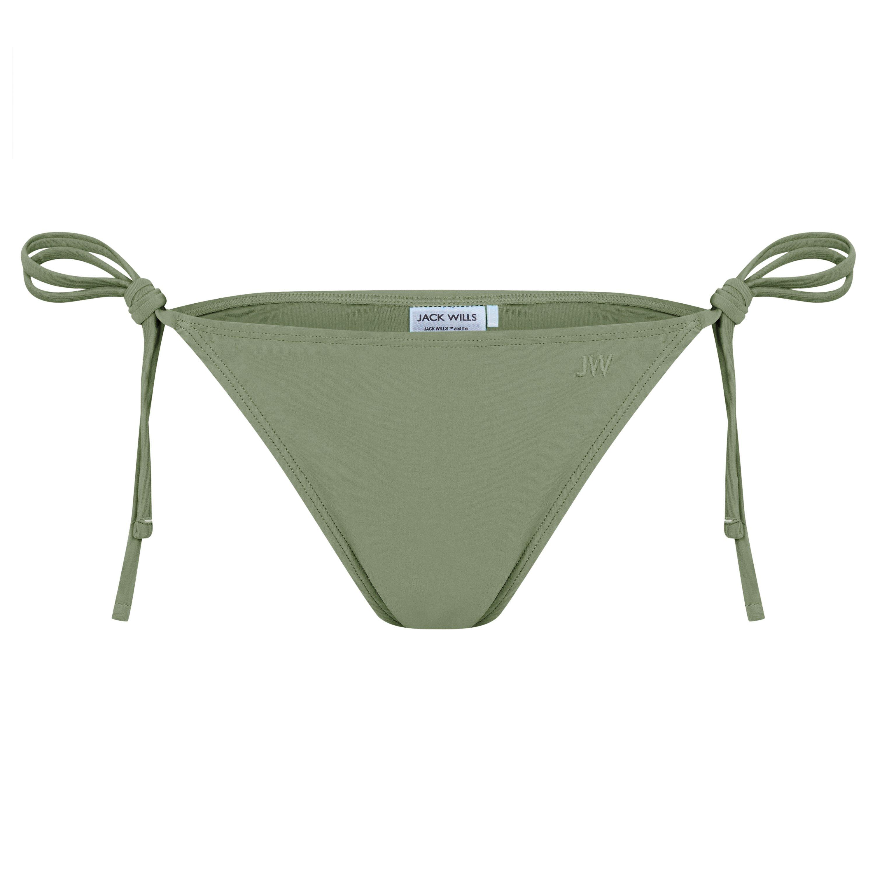 Jack Wills Women's Kharki Embroidered Tie Side Bikini Bottoms - 16 (XL)