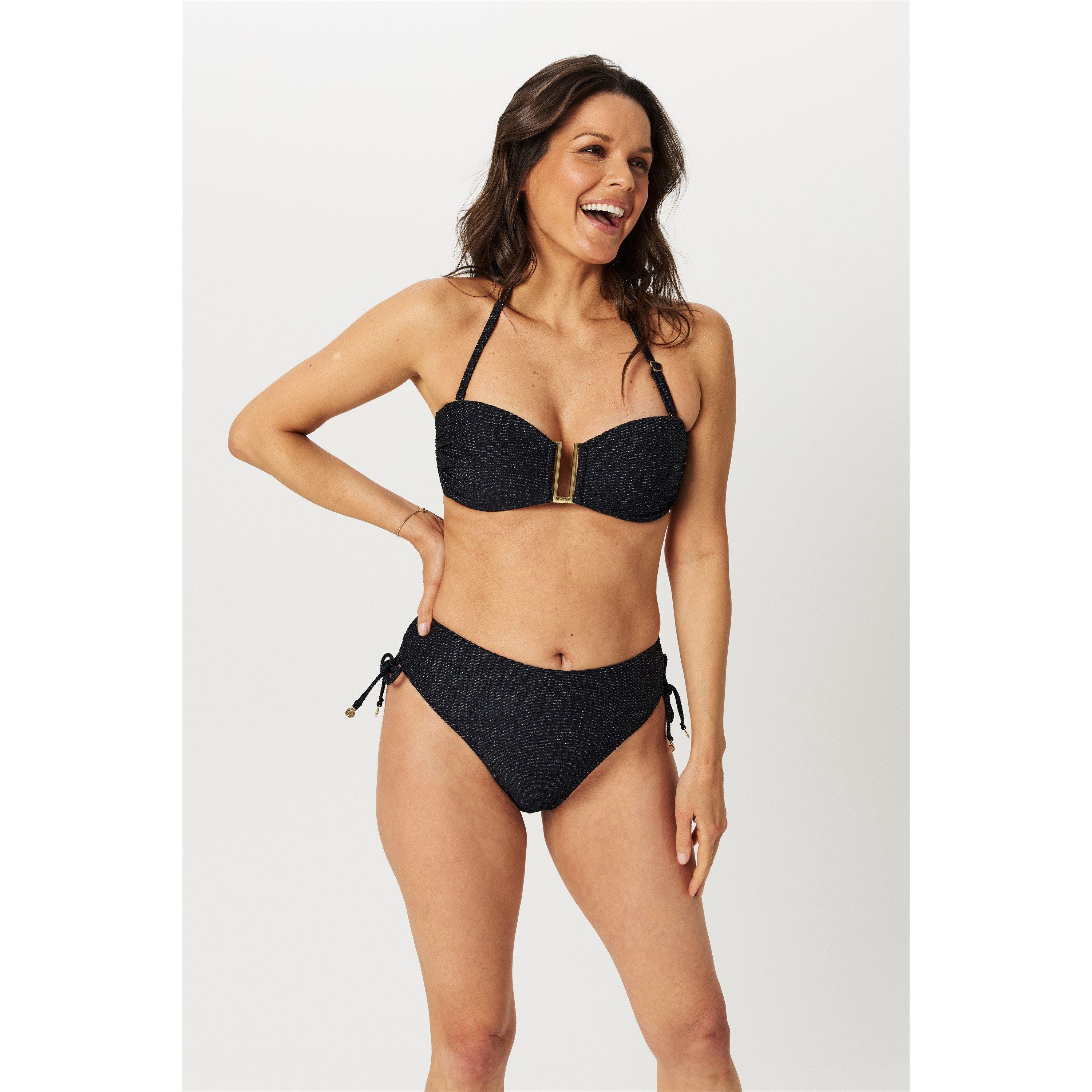 Black texture - Biba - Women's Gathered High Leg Bikini Bottoms - 3