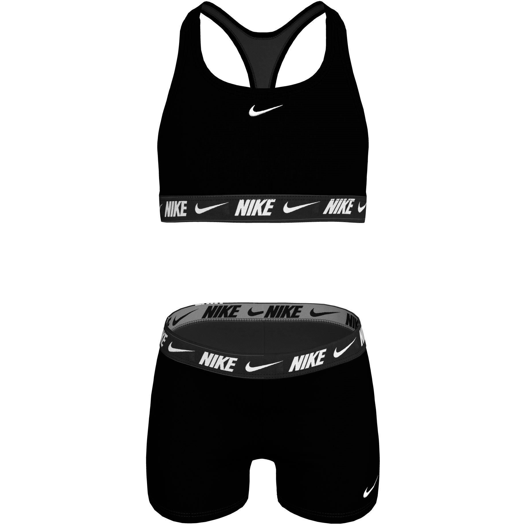 Black - Nike - Swim Logo Tape Nike Swim Big Kids (Girls) Racerback Bikini & Short Set - 1