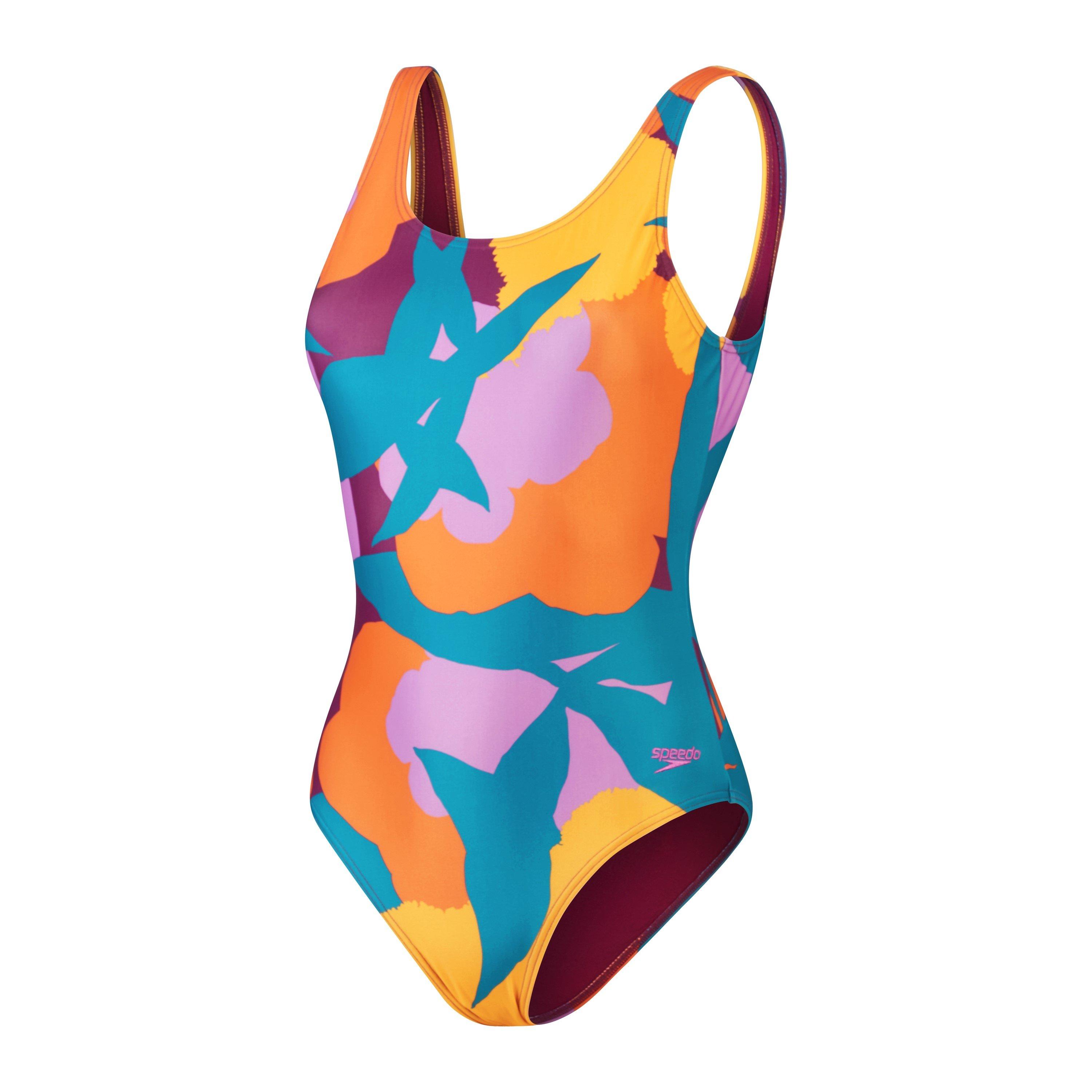Speedo Women's Printed U-Back Swimsuit - Green/Orange - 30 (XS)
