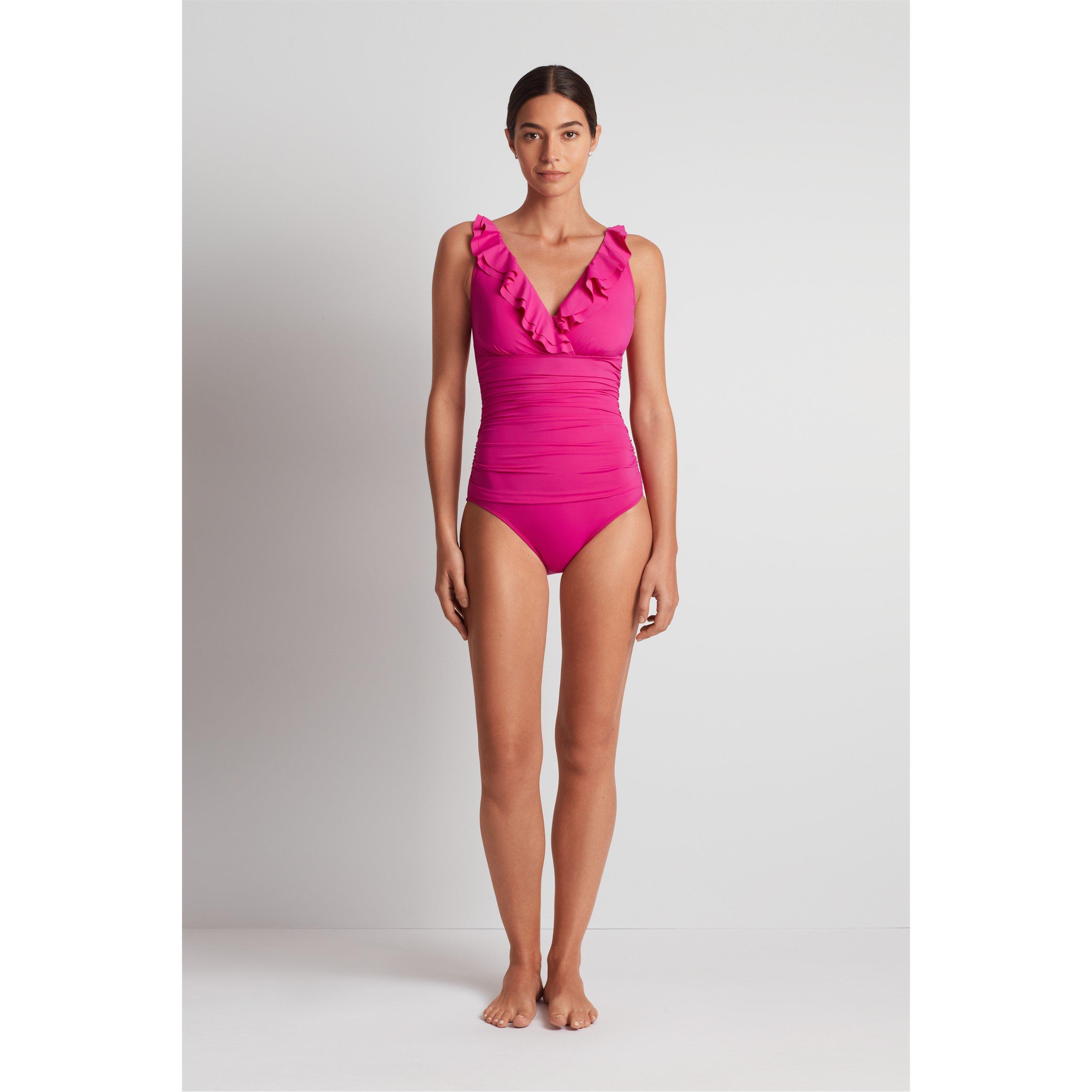 Pink - Lauren by Ralph Lauren - Women's Ruffle Plunge Swimsuit - 1