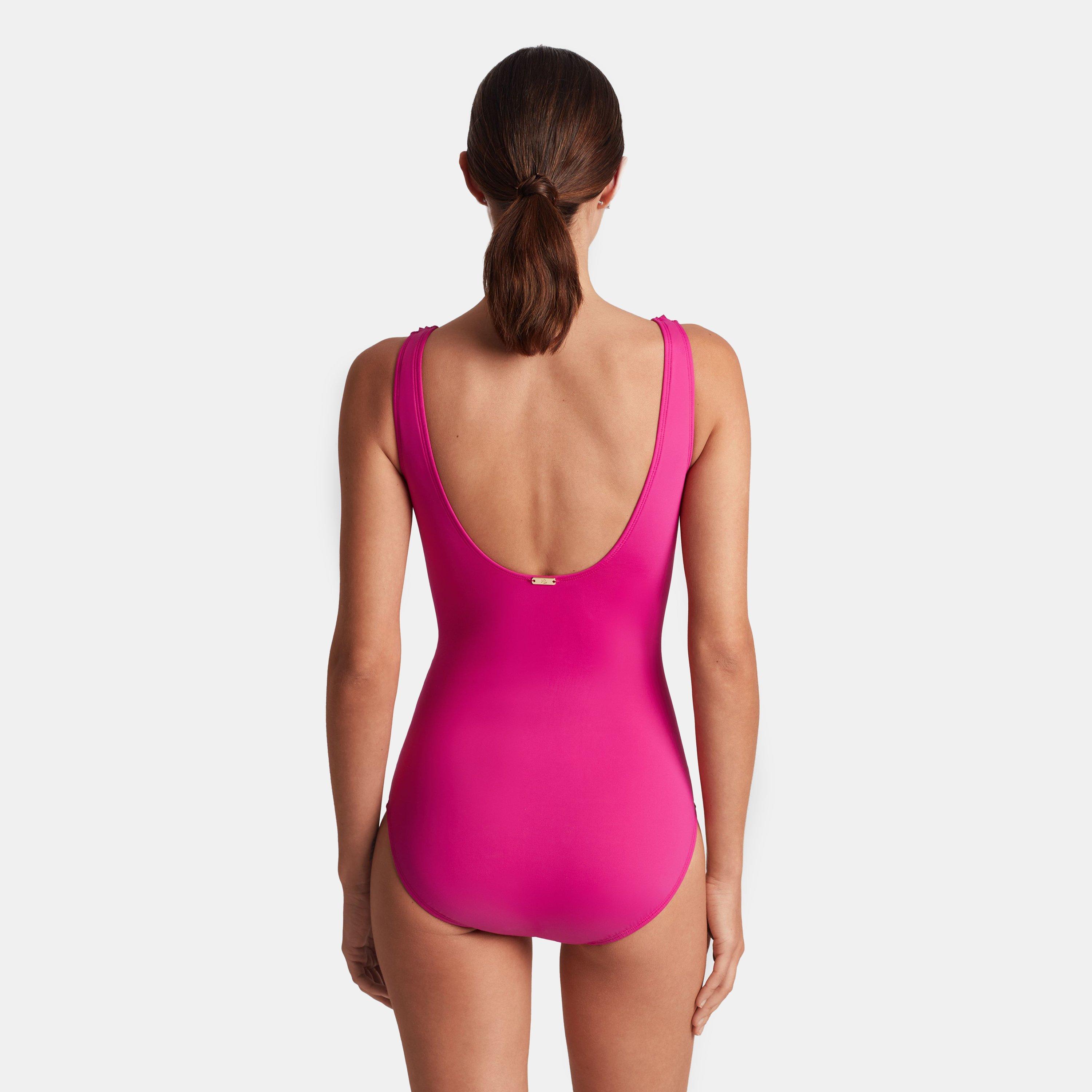 Pink - Lauren by Ralph Lauren - Women's Ruffle Plunge Swimsuit - 2