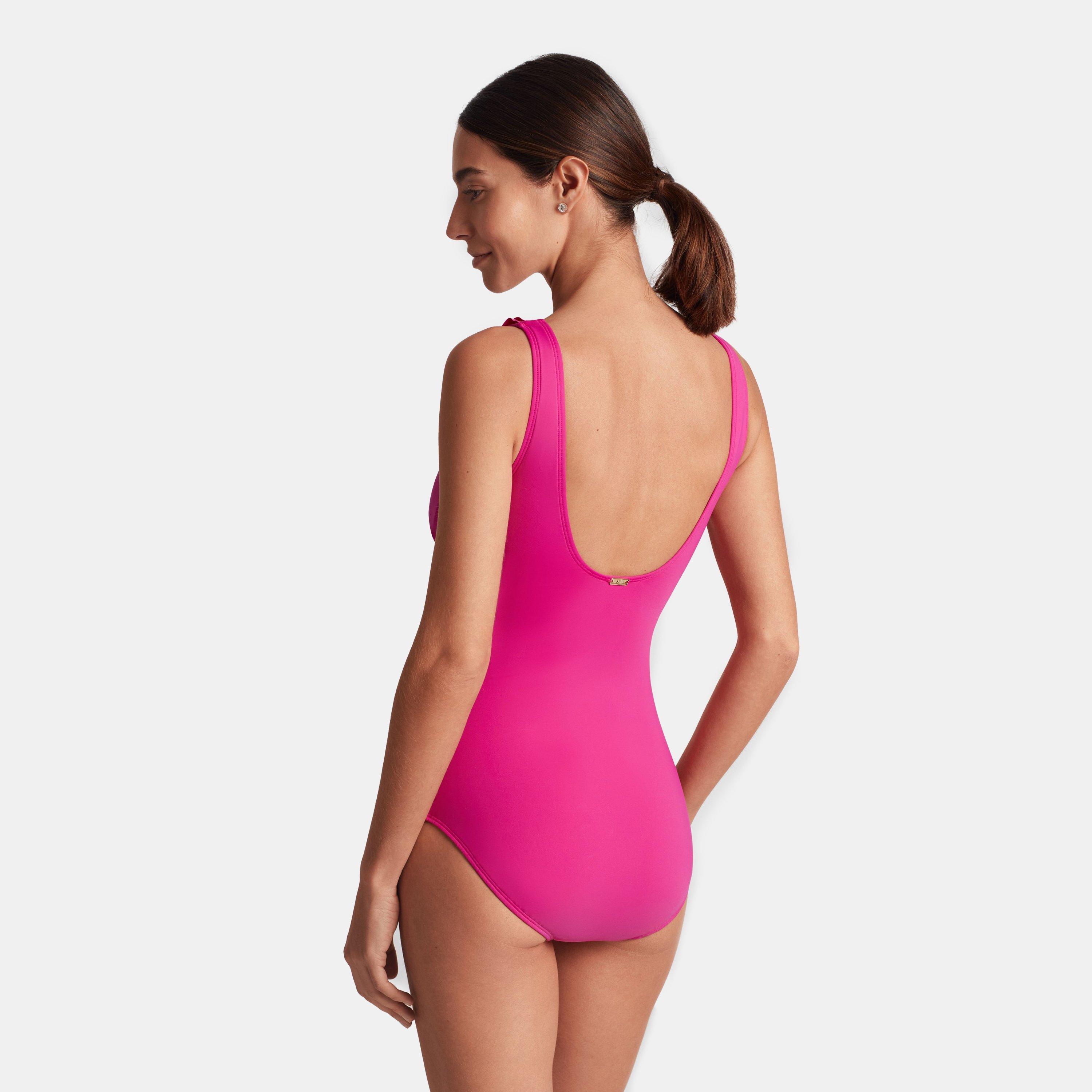 Pink - Lauren by Ralph Lauren - Women's Ruffle Plunge Swimsuit - 4