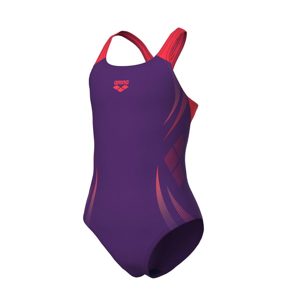 Arena Girls Poseidonia Swim Pro Back Swimsuit - Plum/Coral - 13 (XL)