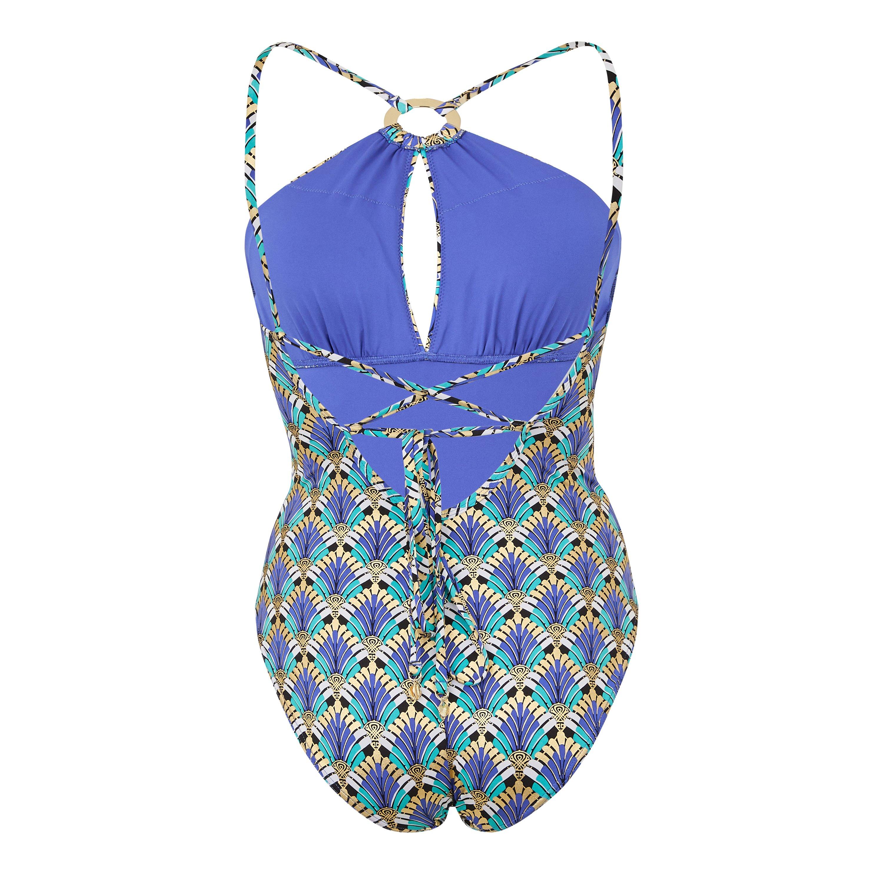 Deco Fan Print - Biba - Women's Plunge Swimsuit - 2
