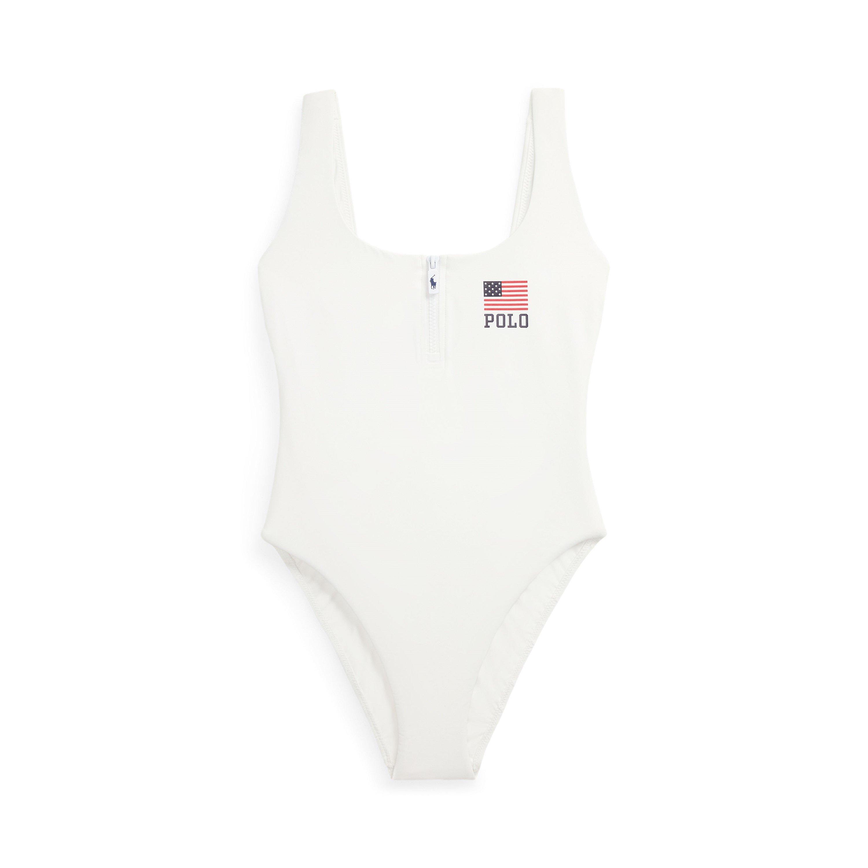 White - Polo Ralph Lauren - Women's Zipper Scoop Neck Swimsuit - 1