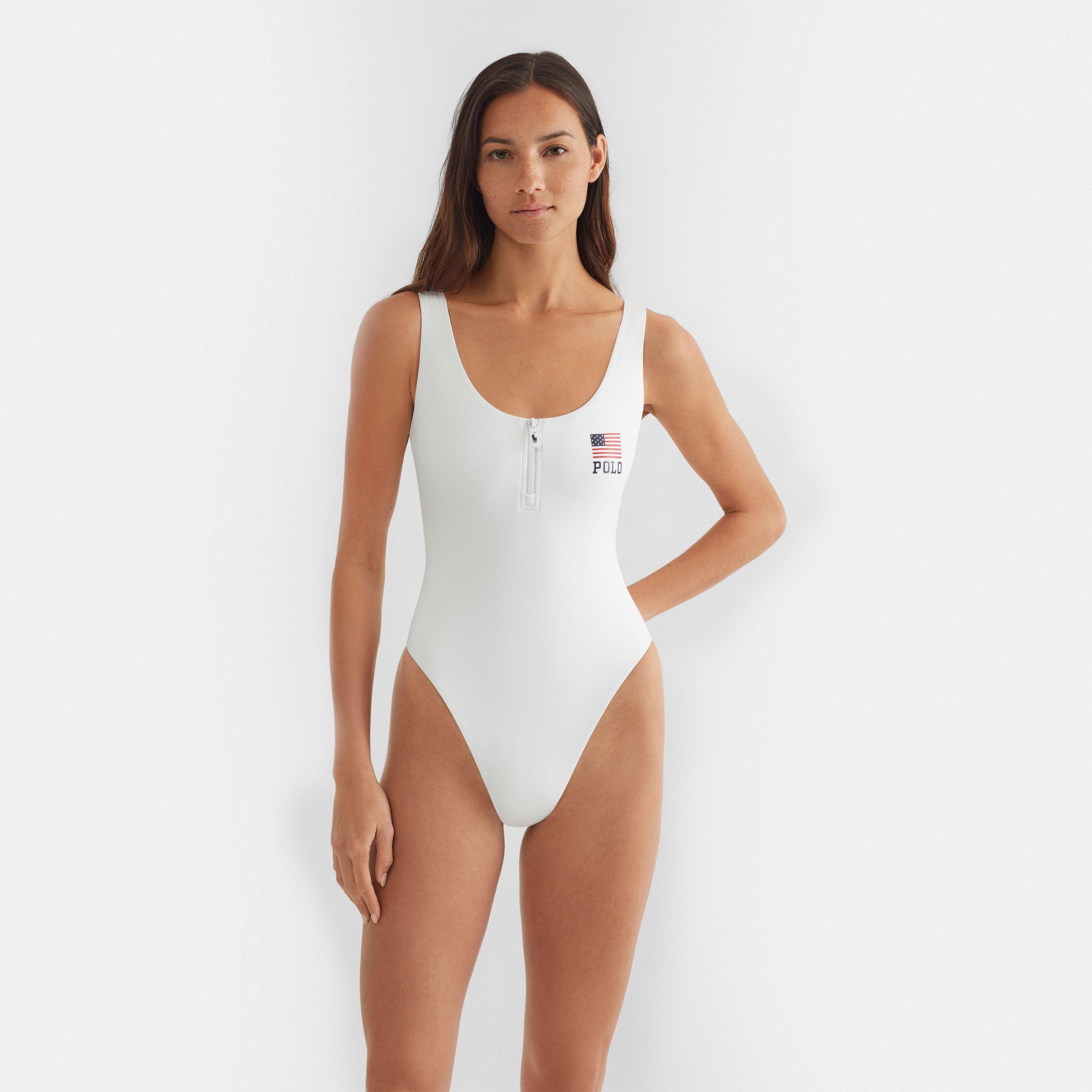 White - Polo Ralph Lauren - Women's Zipper Scoop Neck Swimsuit - 3